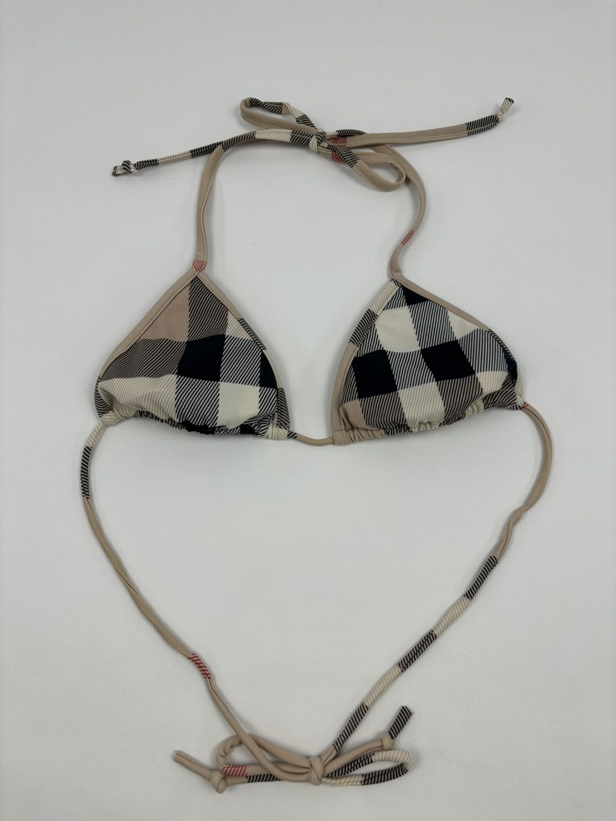 Burberry RARE Nova Check Swimsuit Stripe Trim Triangle Bikini Top Bra Size ONE SIZE - 3 Thumbnail
