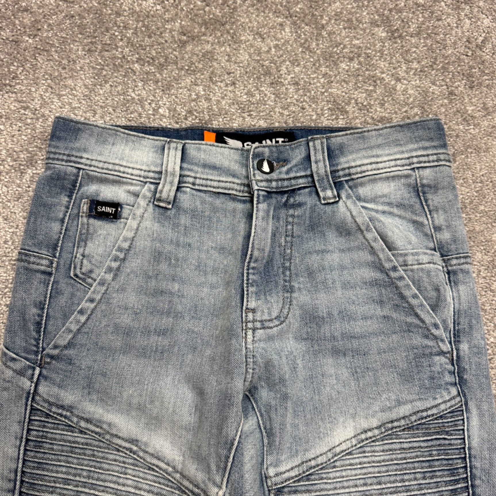 Denime Saint Jeans Jogger Denim Mens 28 Blue Light Wash Streetwear Biker Motorcycle USA Tailored Regular Fit Adult Men Size US 28 / EU 44 - 7 Thumbnail