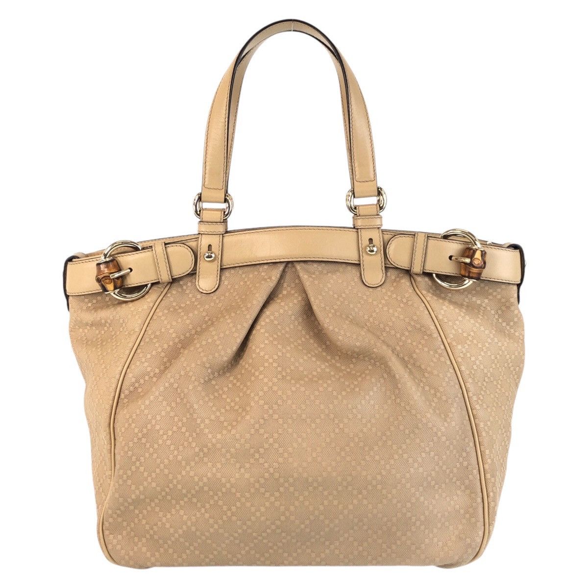 Gucci Gucci Canvas/leather Diamante Bamboo 2Way Bag 282312 Canvas Shoulder Bag 282312 in Beige, Women's