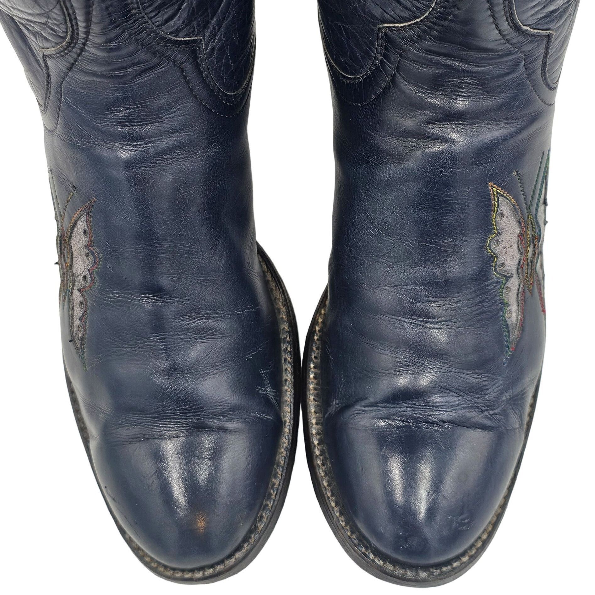 Other Vintage 1970s CUTTER BILL Cowgirl Boots 6B Navy Rainbow Leat Size US 6 / IT 36 - 12 Thumbnail