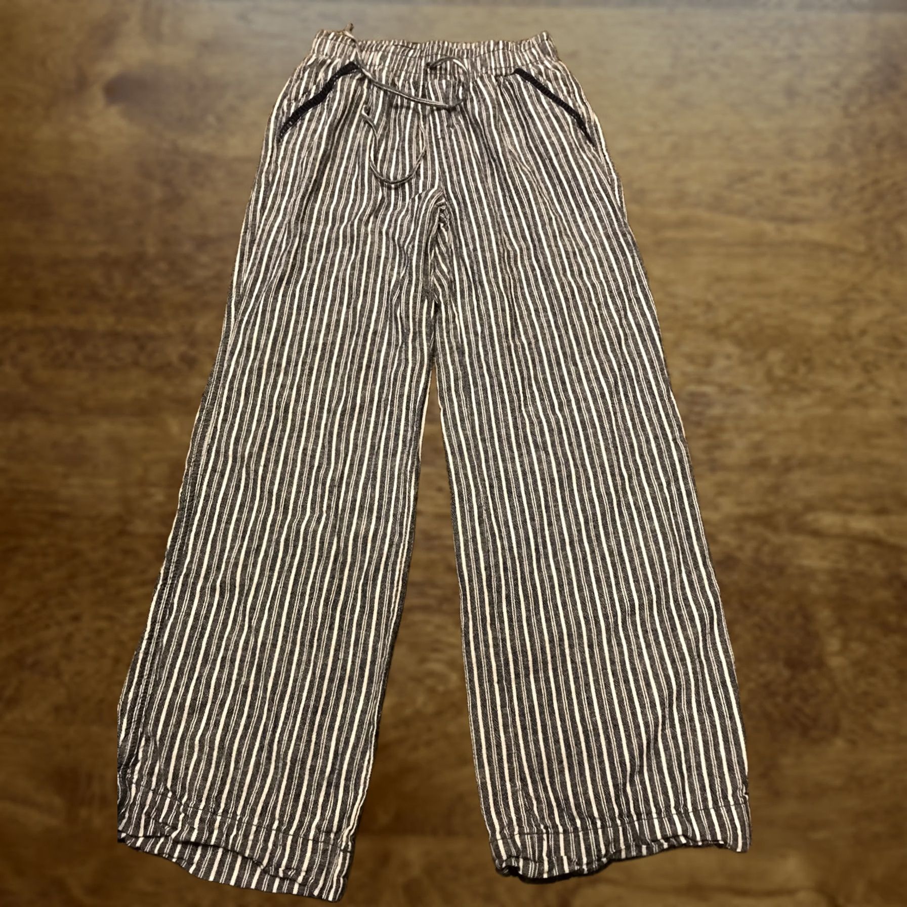 Vintage Briggs White Pants Chino Casual S Blue Linen Blend Flat Front Pull On Straight Leg 27 in Inseam Women’s Regular Pockets Size 28" / US 6 / IT 42 - 1 Thumbnail