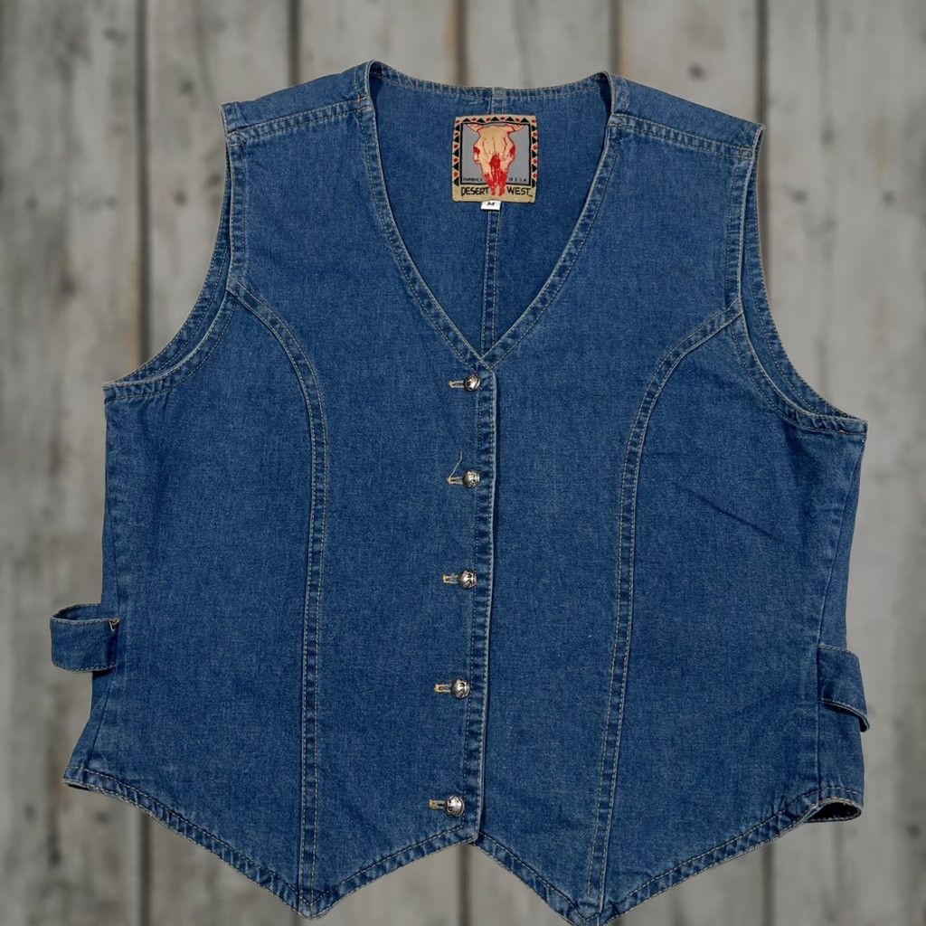 Denime VINTAGE Desert West Vest Women M Blue Buffalo Buttons Denim Size M / US 6-8 / IT 42-44 - 1 Thumbnail
