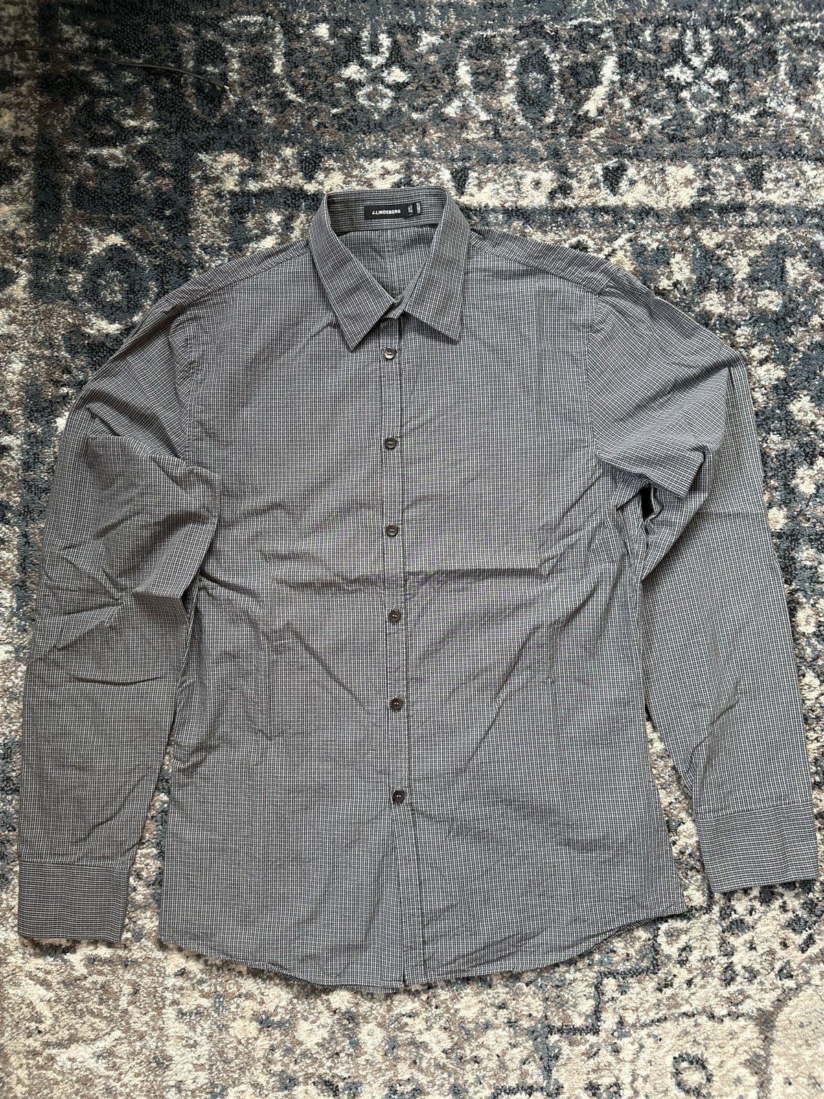J.Lindeberg J.Lindeberg Grey Checkered Button-Down Long-Sleeve Size US M / EU 48-50 / 2 - 1 Thumbnail