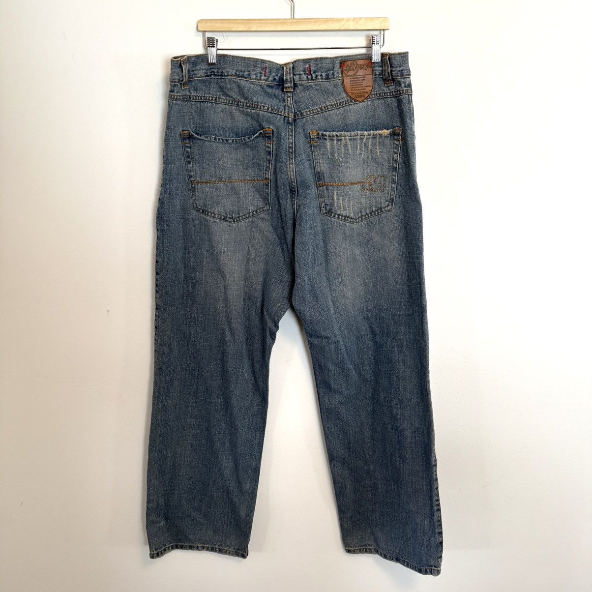 Mecca × Vintage VTG Y2K Mecca Distressed Embroidered Baggy Denim Blue Jeans Size US 40 / EU 56 - 3 Thumbnail