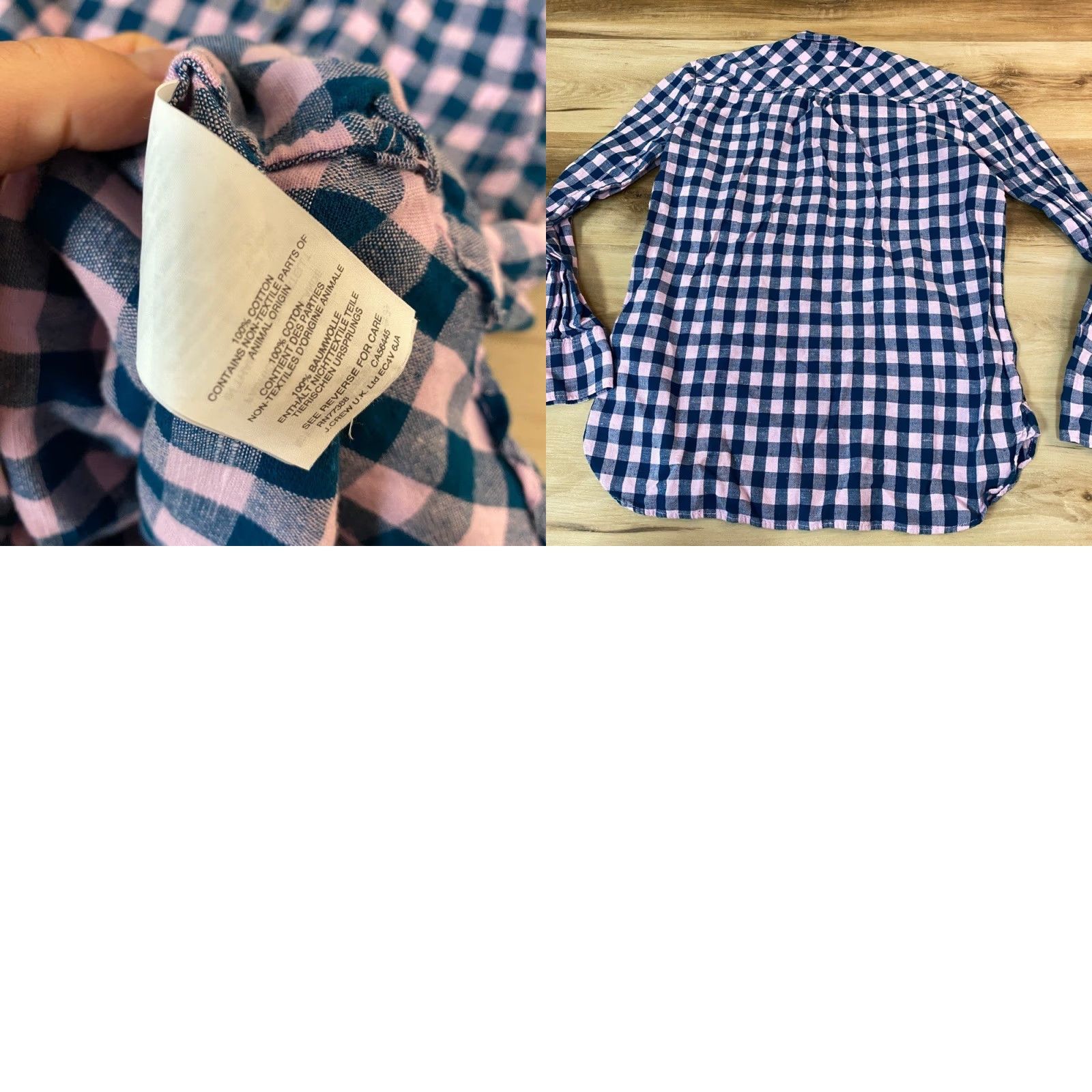 Pinko J Crew Popover Shirt 00 Gingham Plaid Pink Blue Top Womens Size XXS / US 00 / IT 34 - 8 Thumbnail