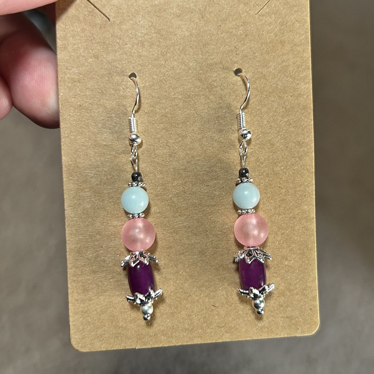 Handmade Handcrafted salvaged vintage bead cat eye glass earrings Size ONE SIZE - 2 Thumbnail