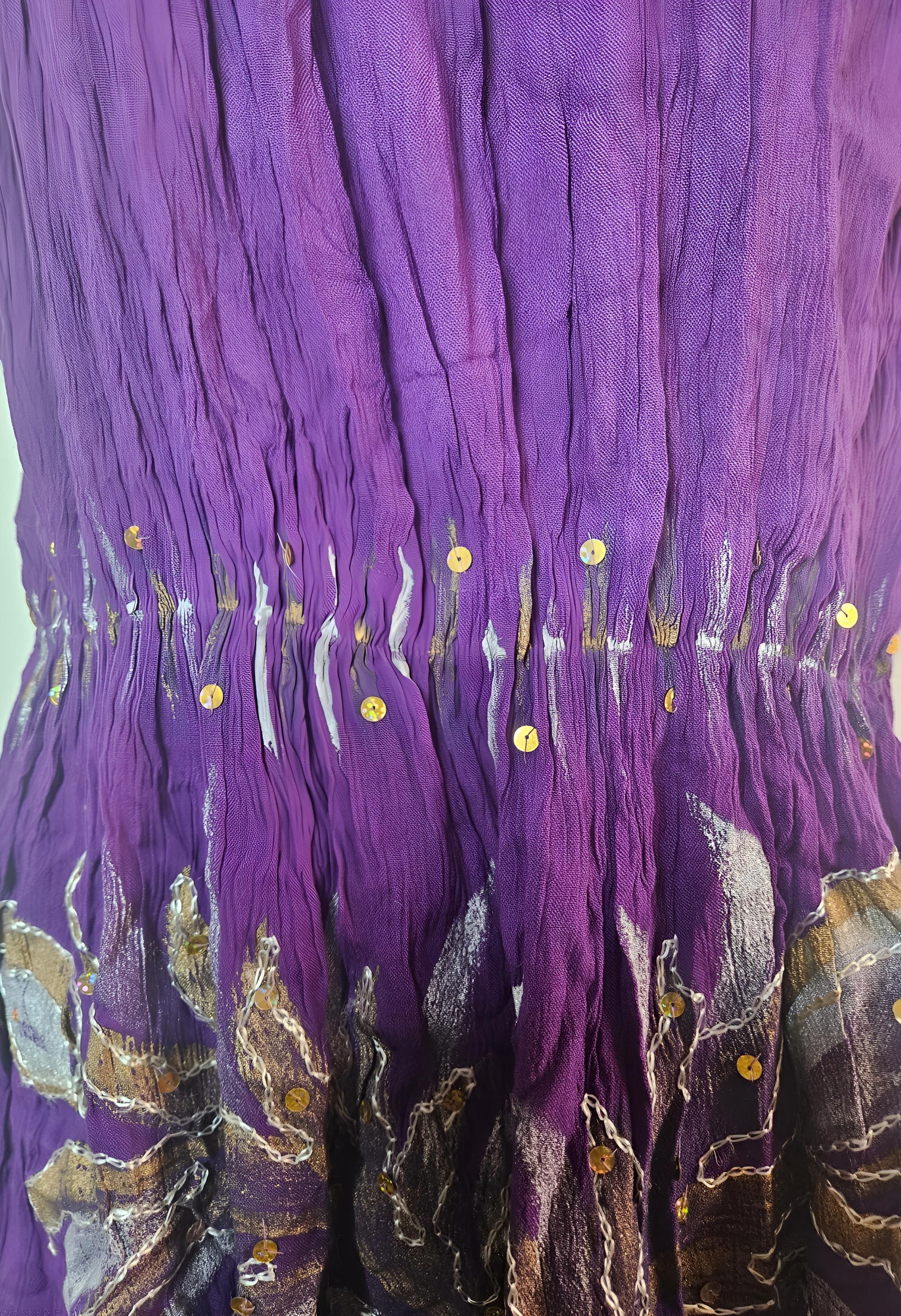 Other VINTAGE 1980S HAND-PAINTED PURPLE MINI BOHO DRESS Size M / US 6-8 / IT 42-44 - 5 Thumbnail