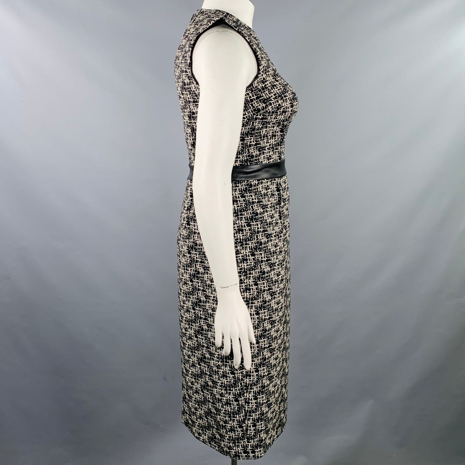 Michael Kors Size 10 Black White Wool Tweed Shift Dress Jacket Set Size L / US 10 / IT 46 - 6 Thumbnail