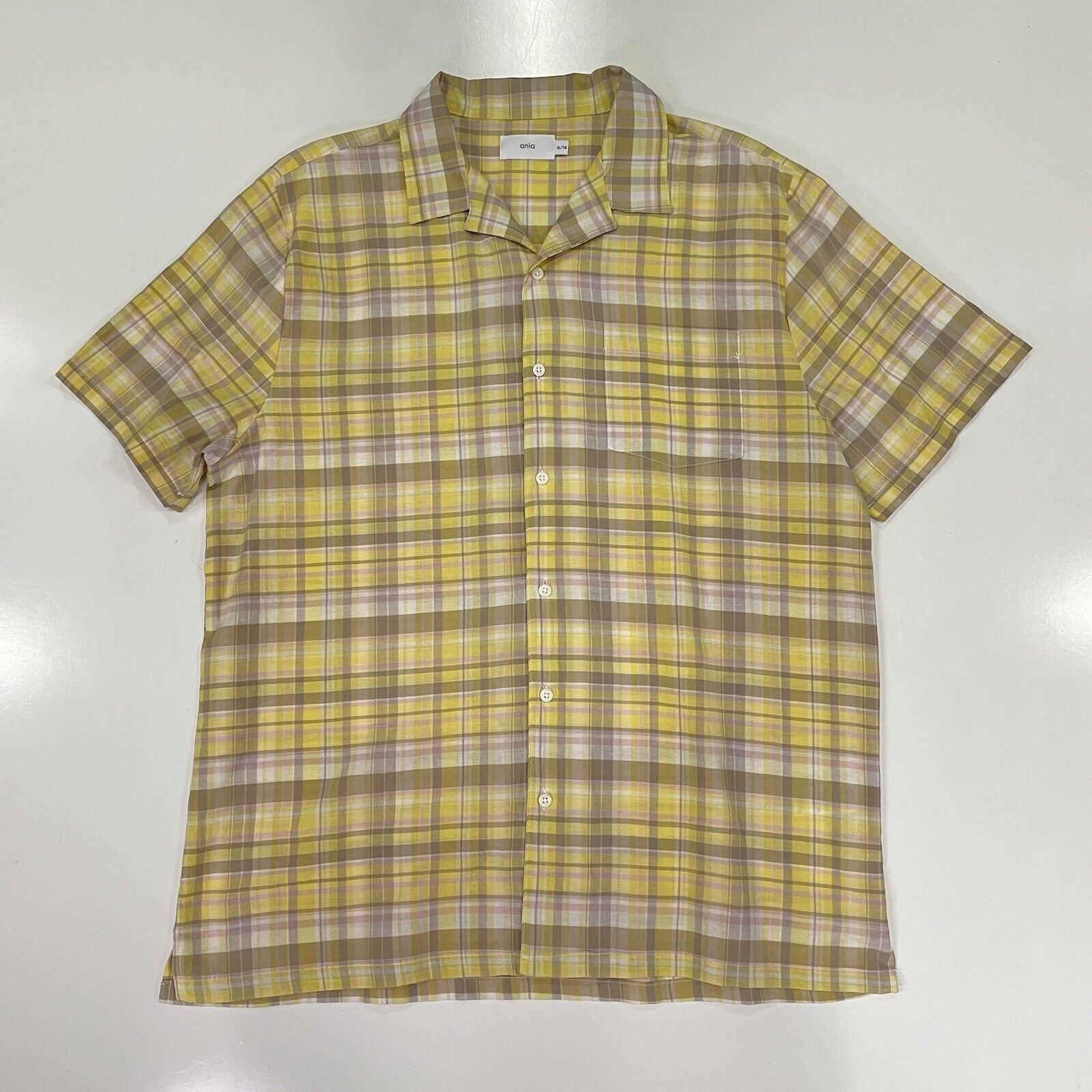 Onia Onia Mens Spring Shirt Yellow Brown Plaid Check Button XL Size US XL / EU 56 / 4 - 1 Thumbnail