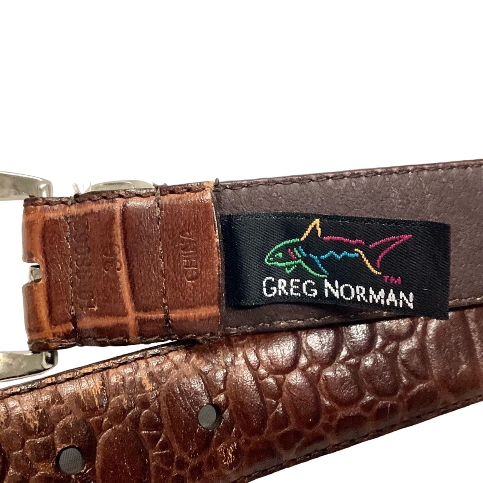 Greg Norman Greg Norman Mens Croc Brown Leather Belt Size 36 - 7 Thumbnail