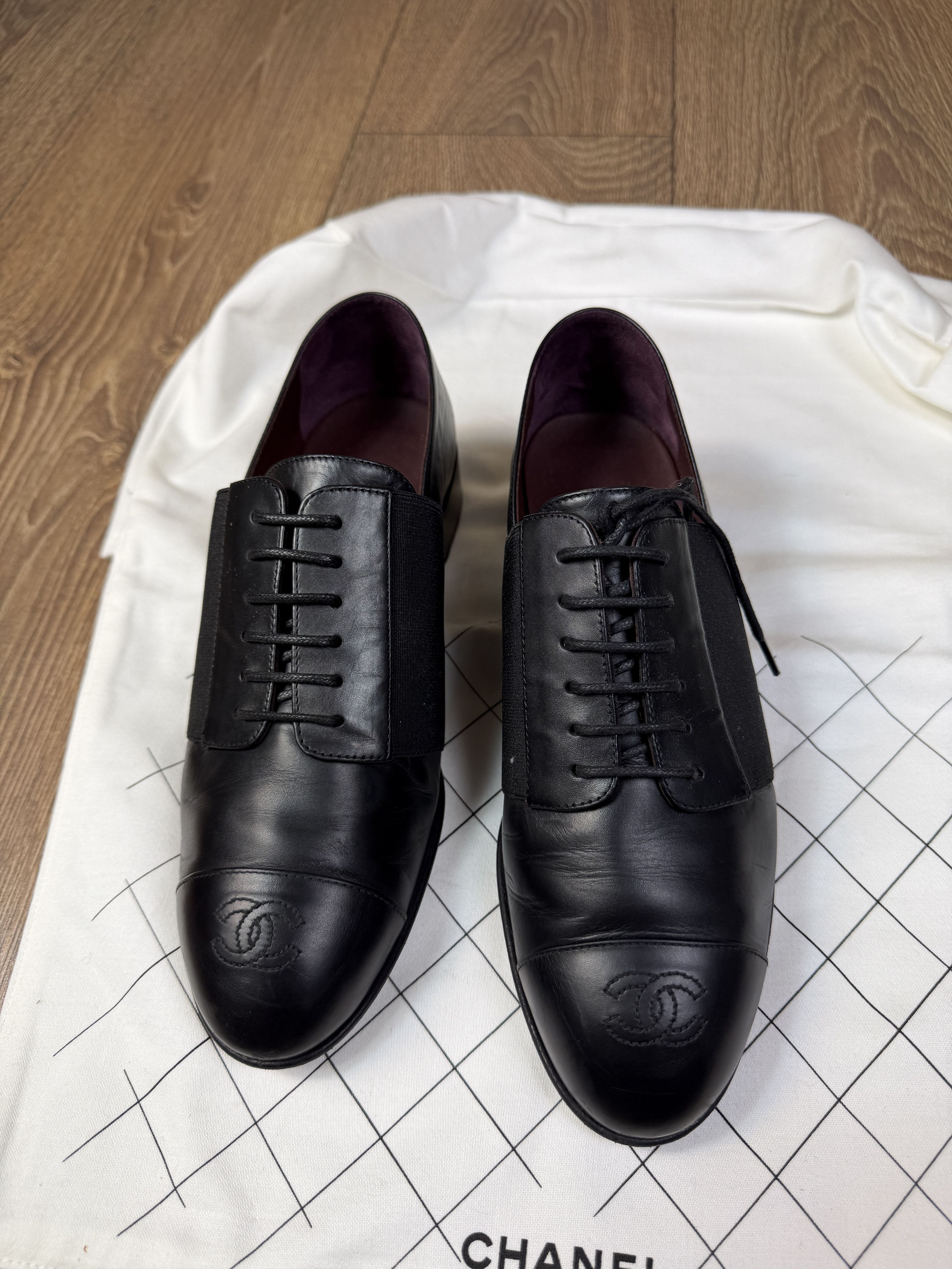 Chanel Chanel black cc leather and canvas lace up flat shoes zx 38c Size US 8 / IT 38 - 9 Thumbnail
