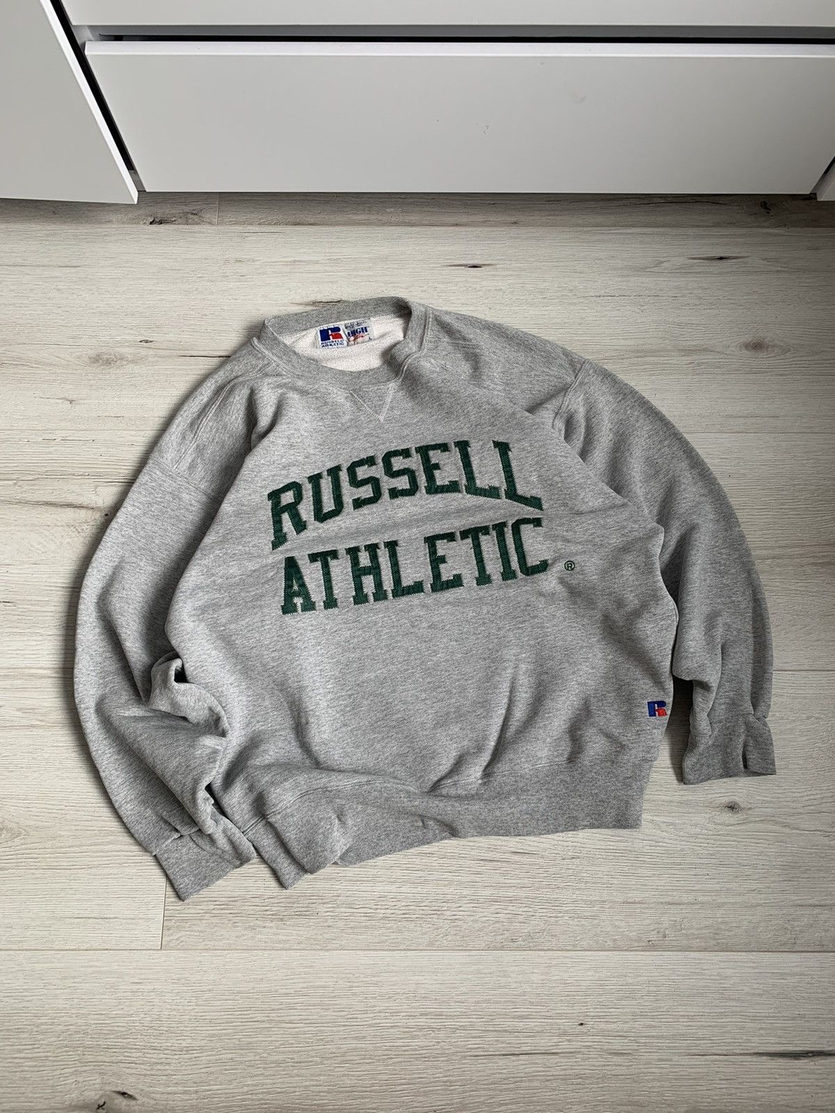 Russell Athletic × Vintage Vintage 90s Russell Athletics Spellout USA Grey Sweatshirt Size US L / EU 52-54 / 3 - 2 Thumbnail