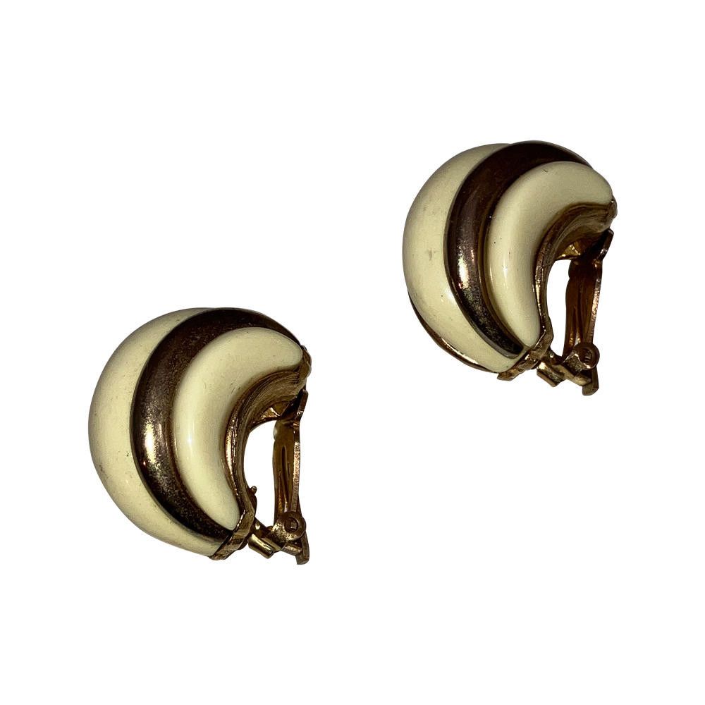 Designer Kenneth Lane White and Gold Ridged Earrings Size ONE SIZE - 3 Thumbnail
