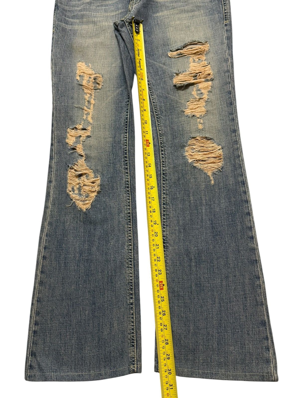 Hysteric Glamour Vintage Y2K Japanese Brand Faded Wash Ripped Wide Leg Flare Size 30" / US 8 / IT 44 - 10 Thumbnail