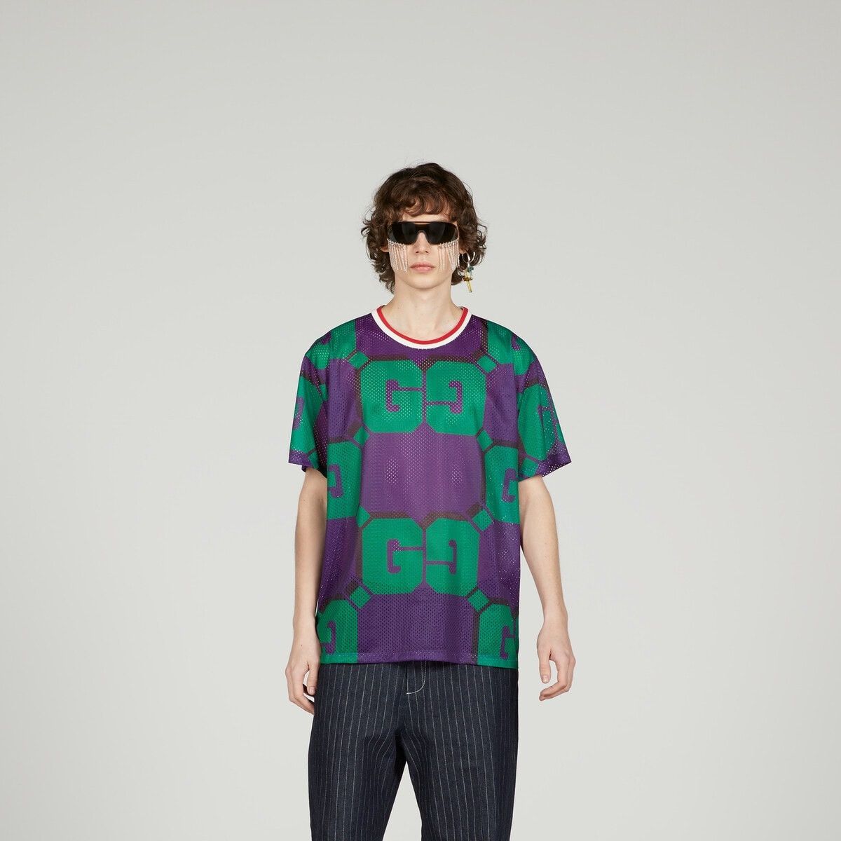 Gucci o1mt1gz0725 GG Print Mesh T-Shirt in Multicolor Size US M / EU 48-50 / 2 - 5 Thumbnail