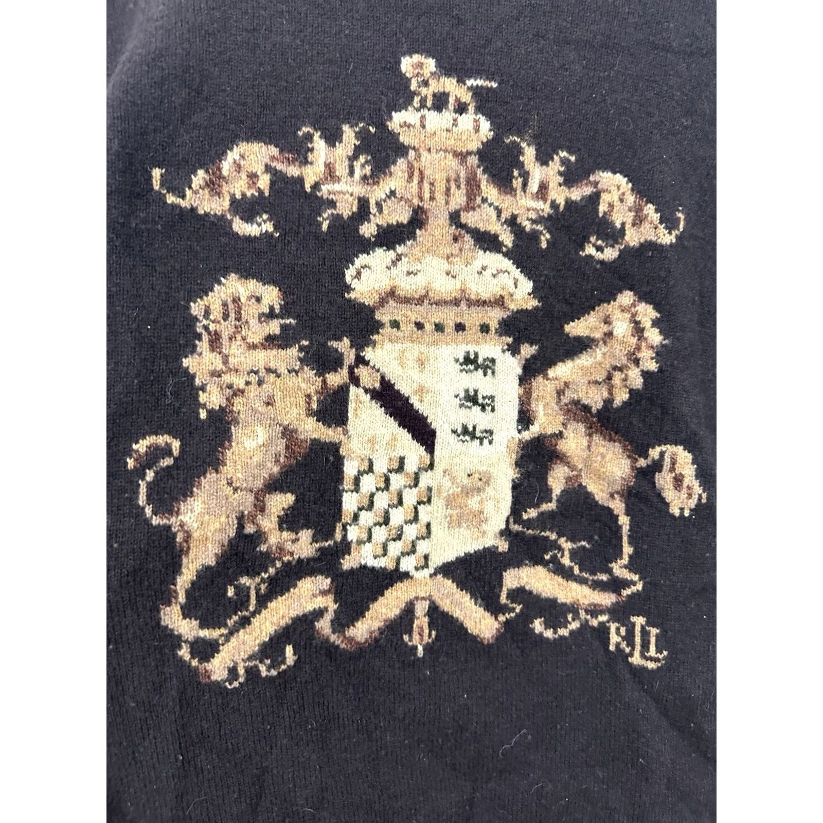 Ralph Lauren VINTAGE Lauren Ralph Lauren Women's Lambswool Pullover Sweater XL Brown Lion Royal Crest Size XL / US 12-14 / IT 48-50 - 4 Thumbnail