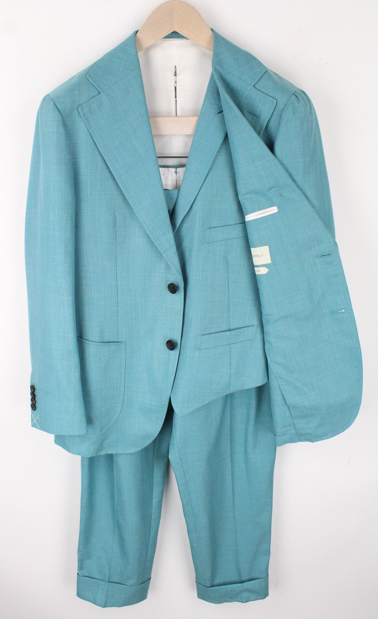 image of Suitsupply Havana Patch Uk38S Slim Wool Silk Linen Aqua Blue 68608, Men's
