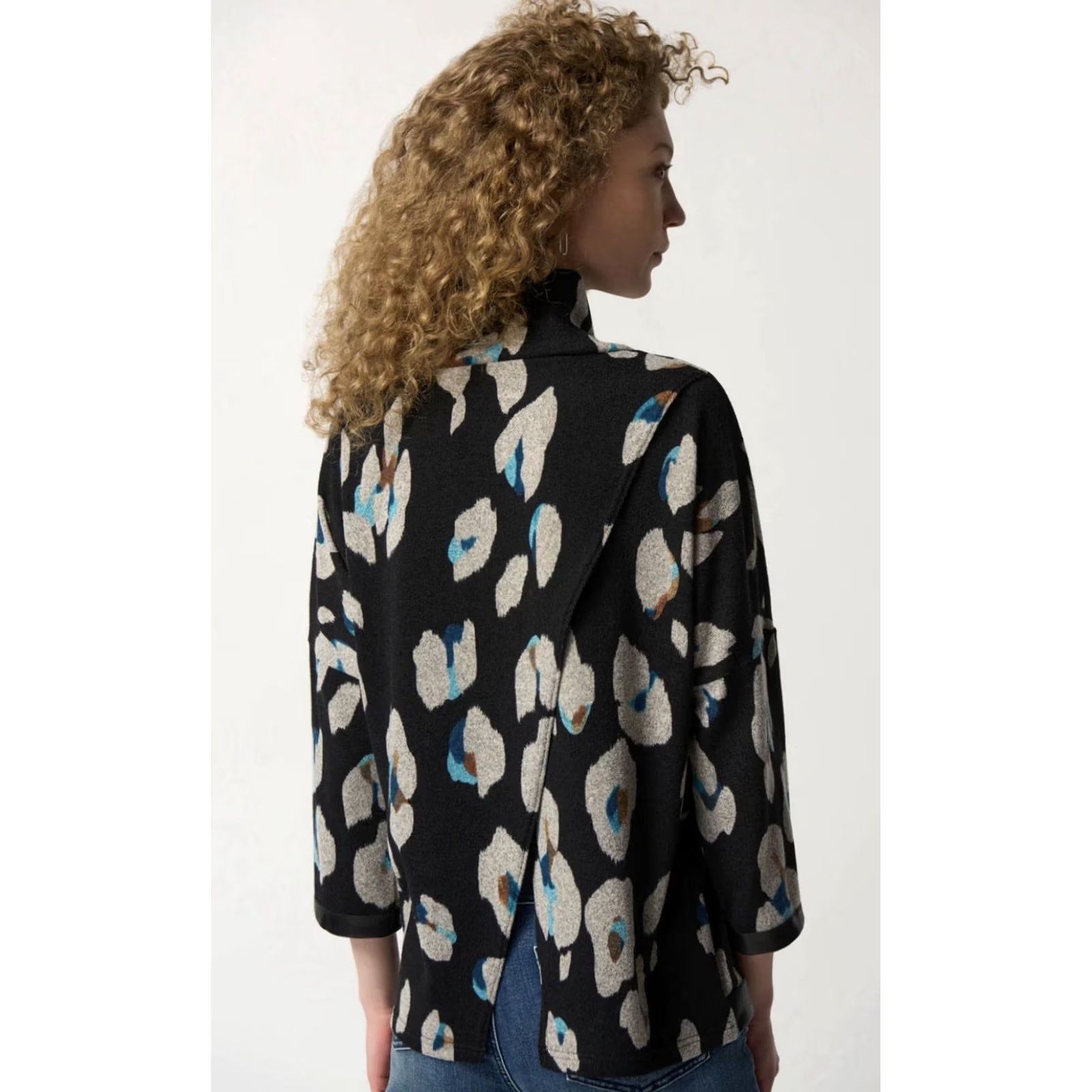 Joseph Ribkoff Joseph Ribkoff Sweater Womens 8 Black Animal Print Mock Neck Zip Pocket Tunic Size M / US 6-8 / IT 42-44 - 2 Thumbnail