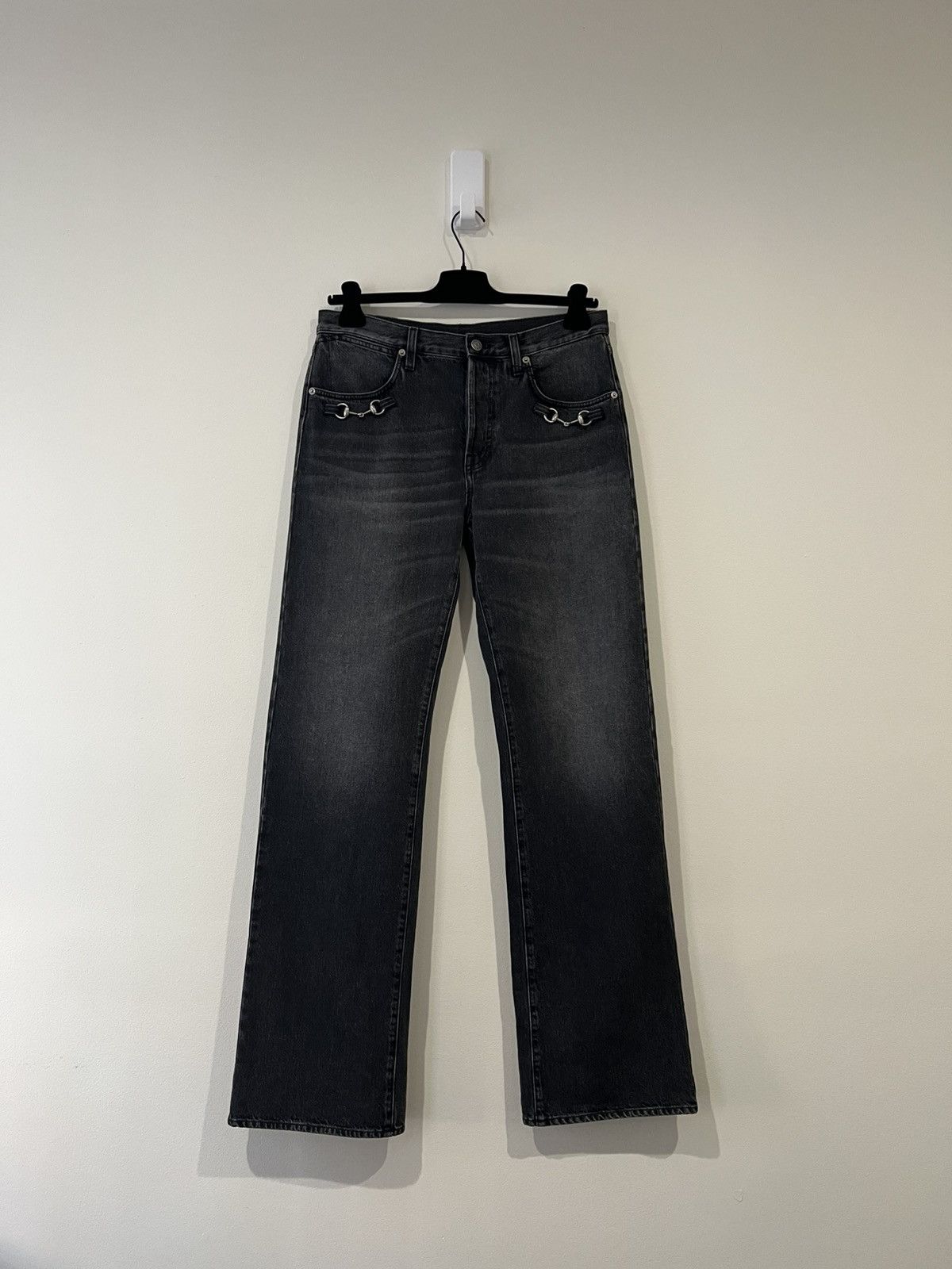 Gucci by Demna Horsebit Jeans in Washed Black/Grey Denim (IT 34