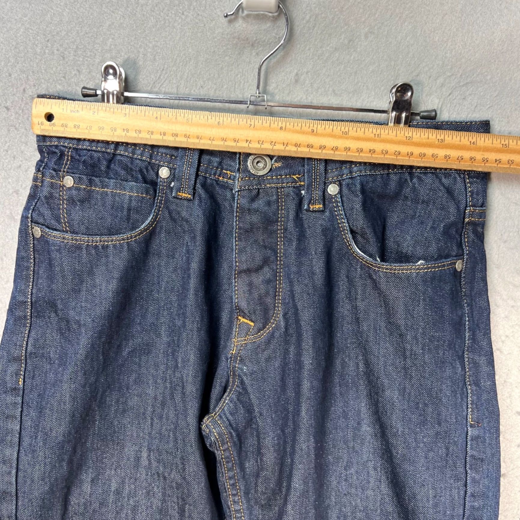 Denime DRAM Jeans Bermuda Denim Shorts 31 Mens 100% Cotton Baggy Blue Pocket 5-Pocket Inseam 12in Mid Rise Summer Vintage Mens Size US 31 - 5 Thumbnail