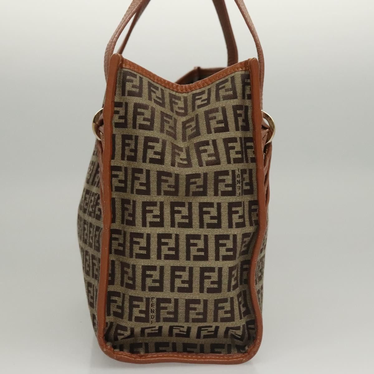 FENDI Zucchino Canvas Hand Bag Brown Gold