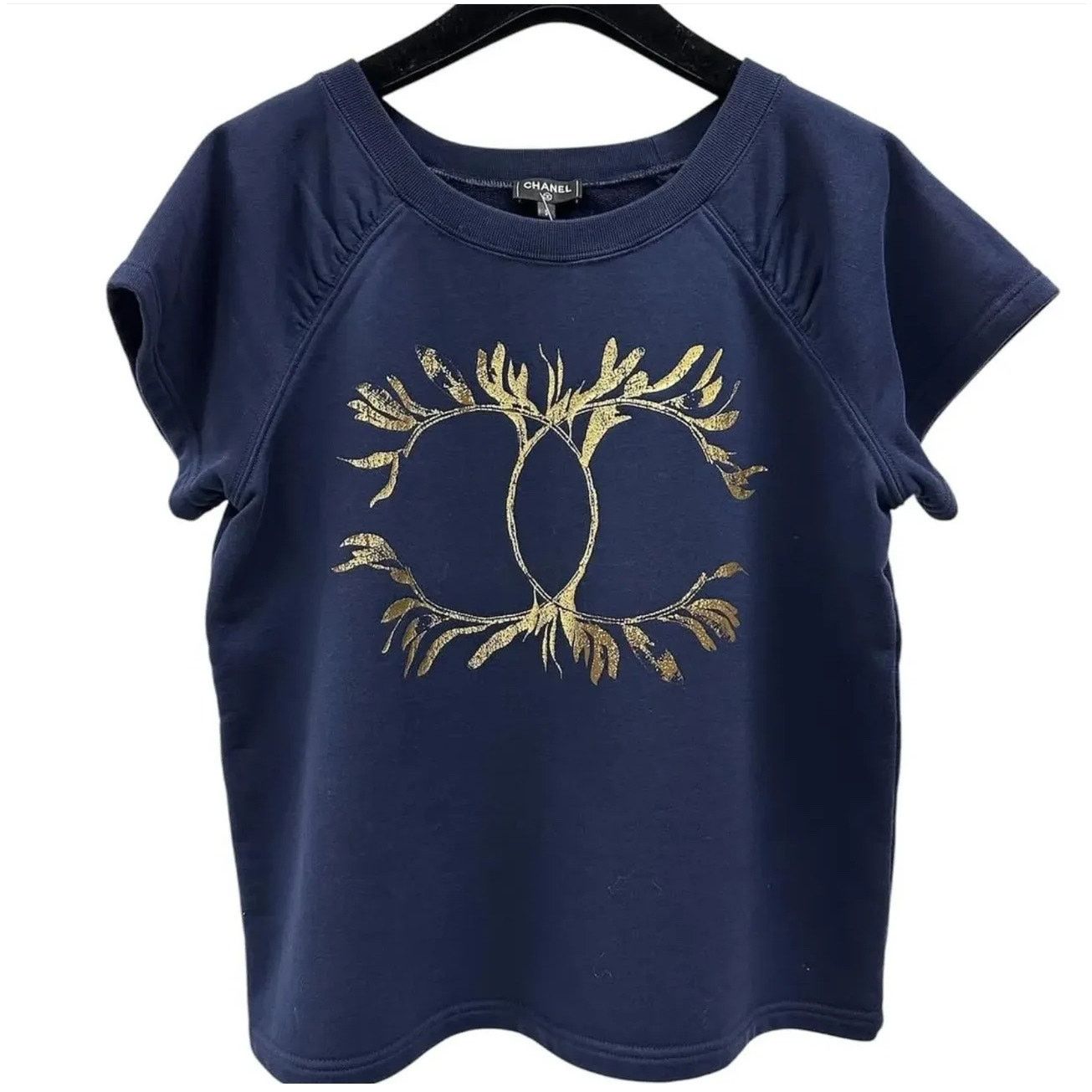 Chanel Chanel Navy Blue Grecian CC Print Cotton T-Shirt Sz.S Size S / US 4 / IT 40 - 2 Thumbnail