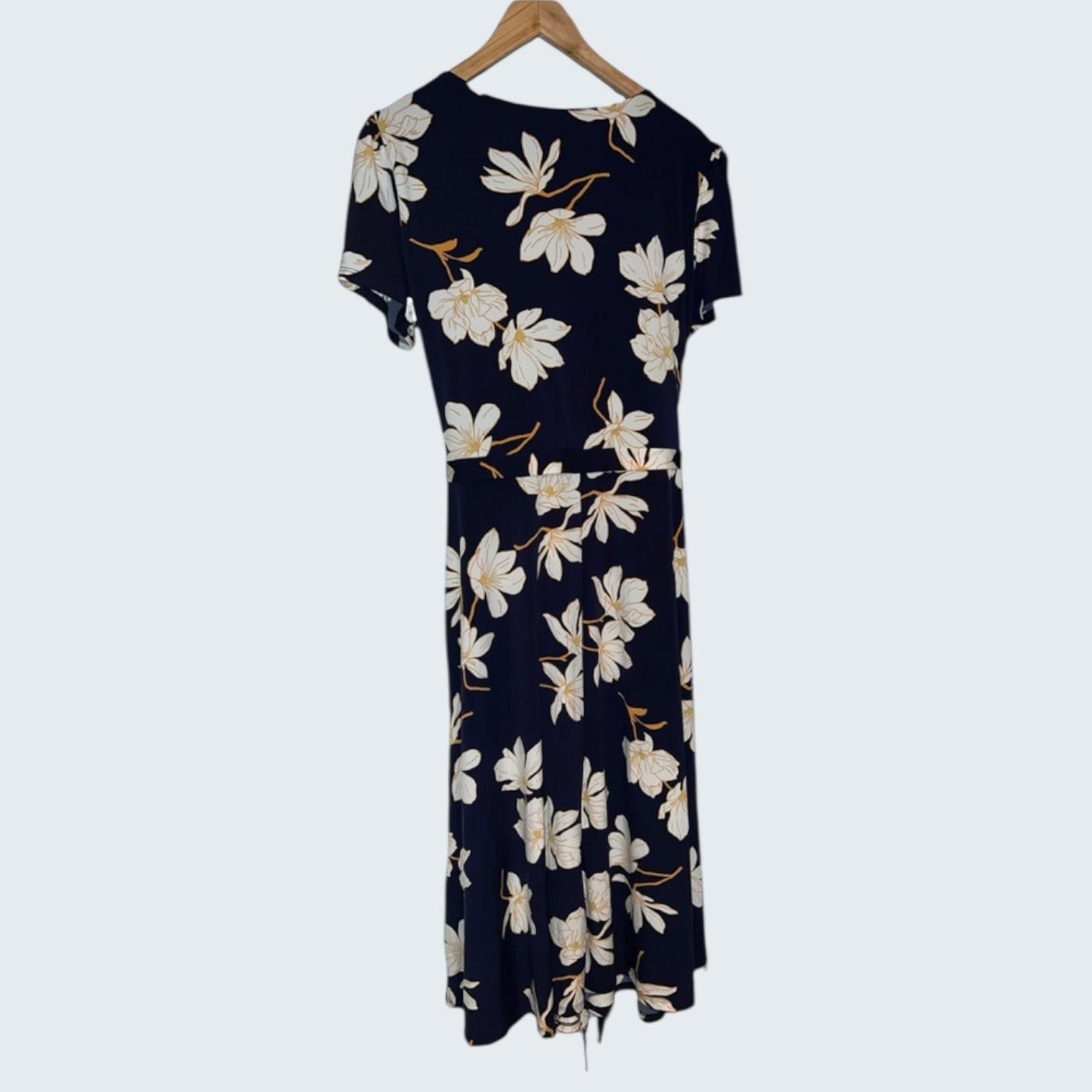 Elie Tahari Tahari Womens Navy Blue Floral Wrap Midi Dress L NWT Size L / US 10 / IT 46 - 2 Thumbnail