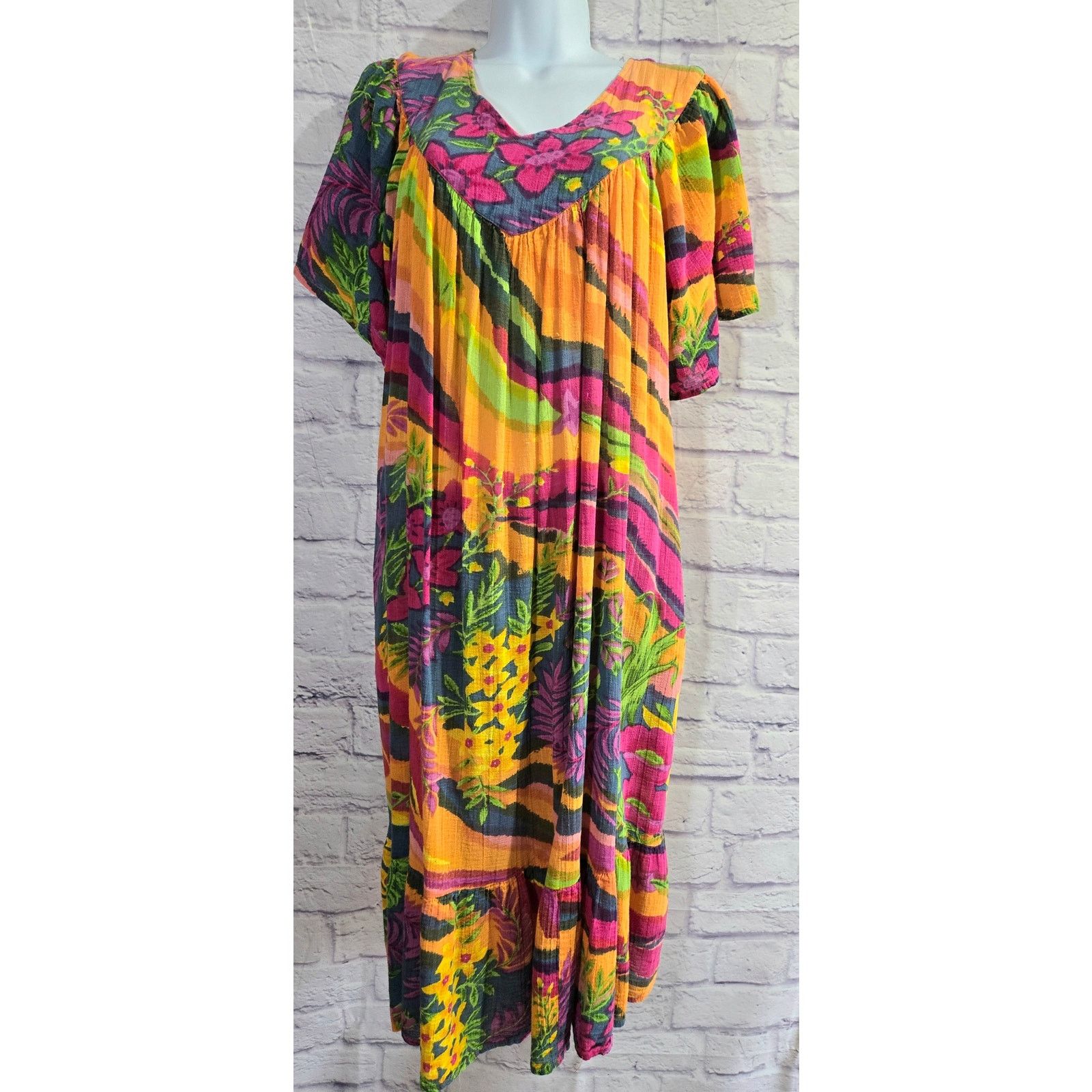 Other Serengeti Orange Pink Multicolor Smocked Maxi Dress L Flowy Size L / US 10 / IT 46 - 1 Thumbnail