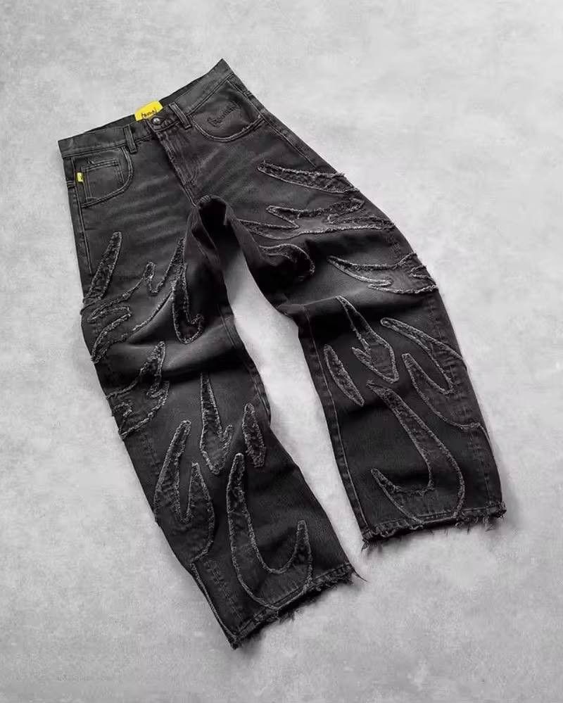 Japanese Brand × Vintage vintage wide jeans with gothic embroidery. Size US 34 / EU 50 - 1 Thumbnail