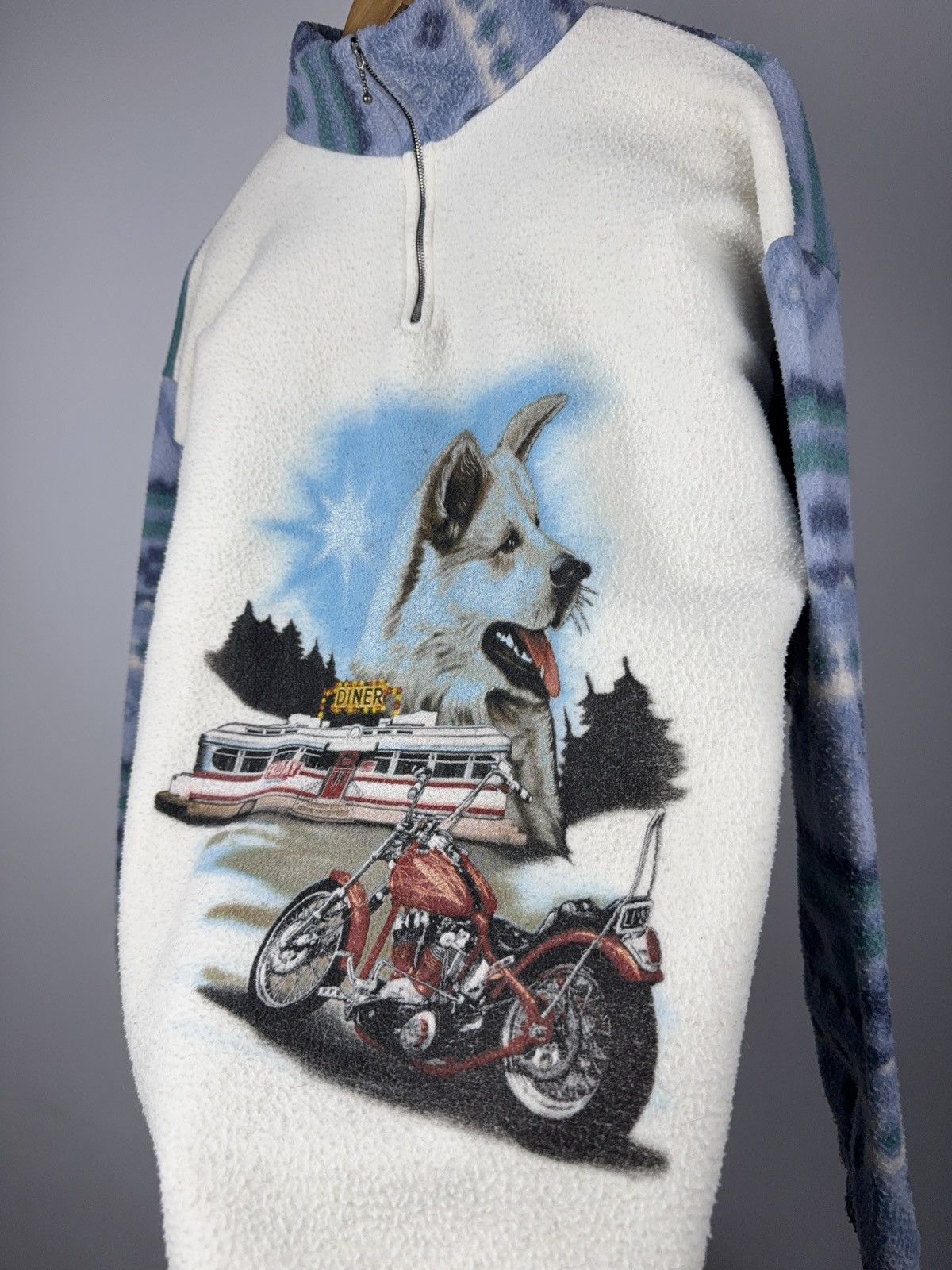 Vintage Retro 90s Vintage Wolf Chopper Fleece Quarter Zip Pullover Size US L / EU 52-54 / 3 - 3 Thumbnail