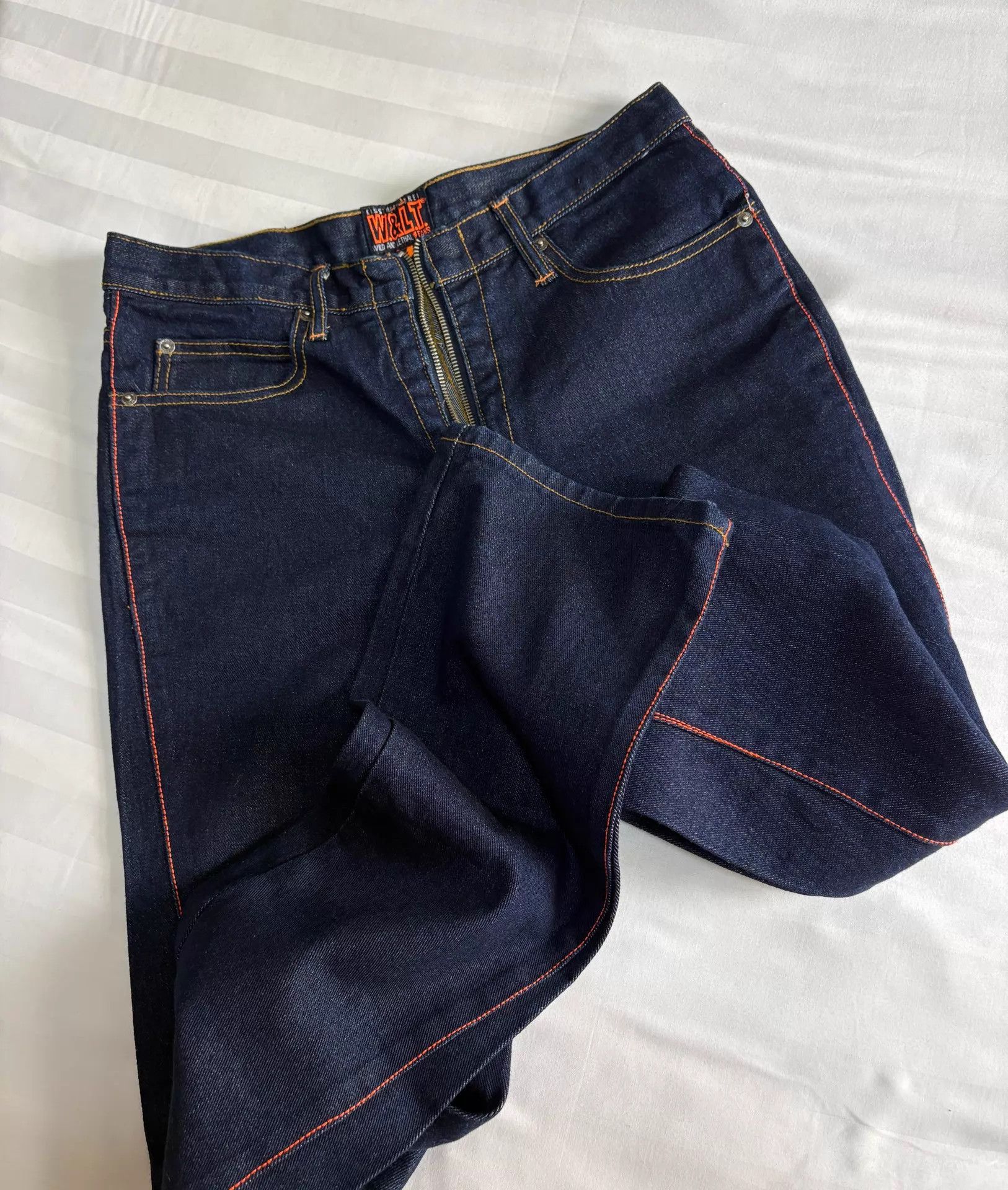 Walter Van Beirendonck W&LT Vintage Raw Denim Jeans: Topstitch Lightning Slim Size US 31 - 9 Thumbnail