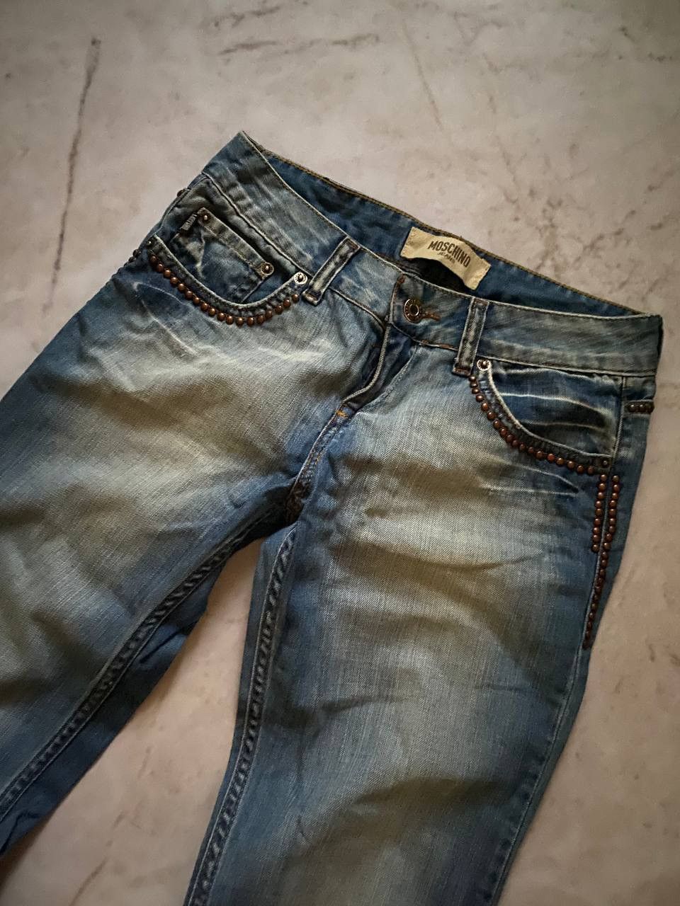 Moschino × Vintage Vintage Moschino Y2K Logo Flared Jeans Size 28" / US 6 / IT 42 - 2 Thumbnail