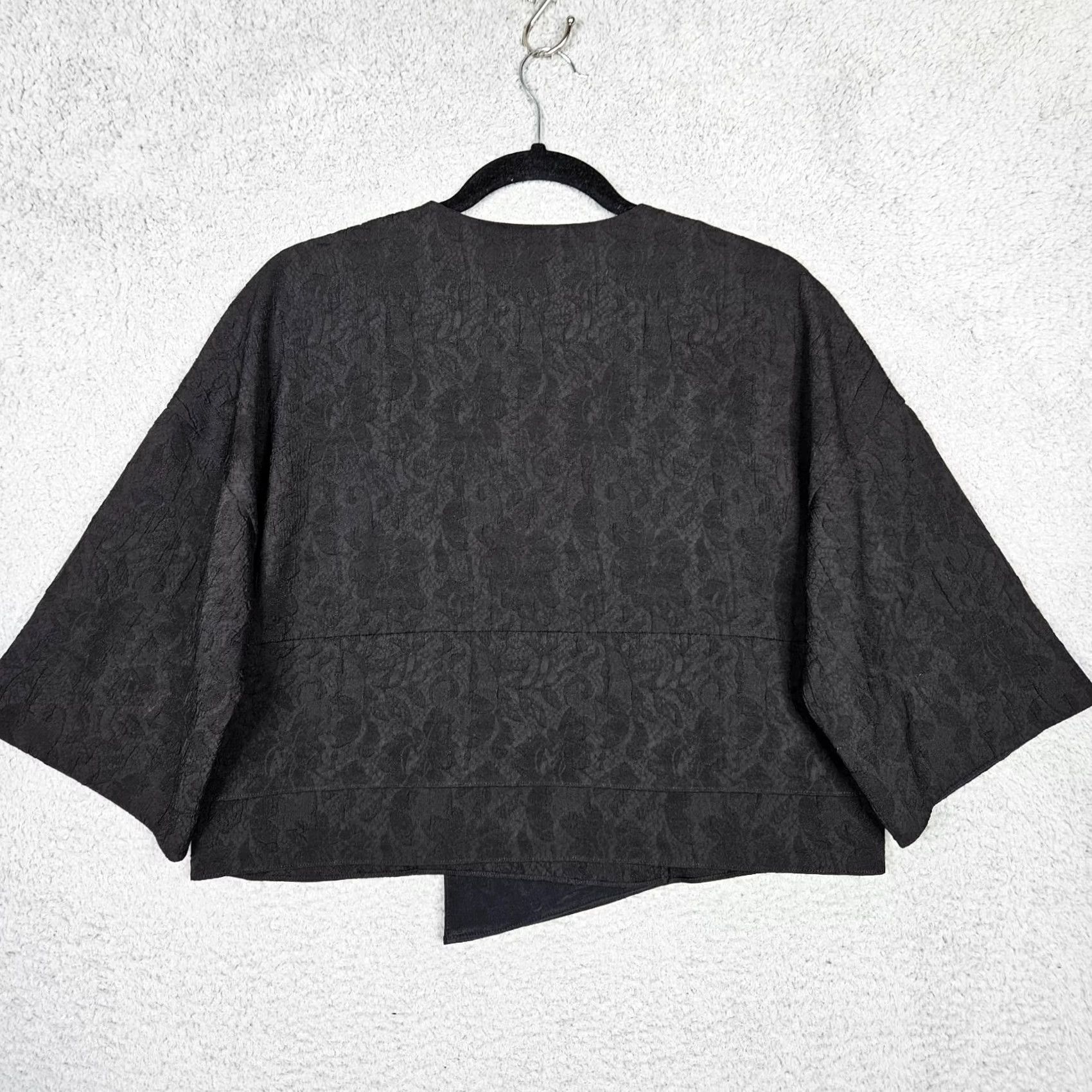 Tibi TIBI Black Floral Printed Open Front Lightweight Jacket Sz S Women's Cotton Blend Short Sleeve 3/4 Sleeve Casual Front Button Lightweight Size S / US 4 / IT 40 - 5 Thumbnail