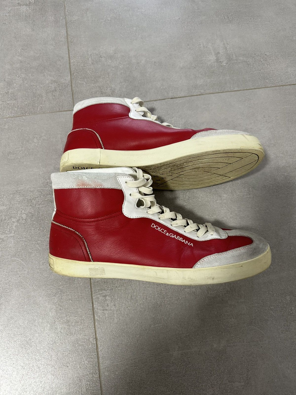 Dolce & Gabbana × Vintage Dolce Gabbana Leather Sneakers Hi Top Red White Vintage Size US 10 / EU 43 - 1 Thumbnail