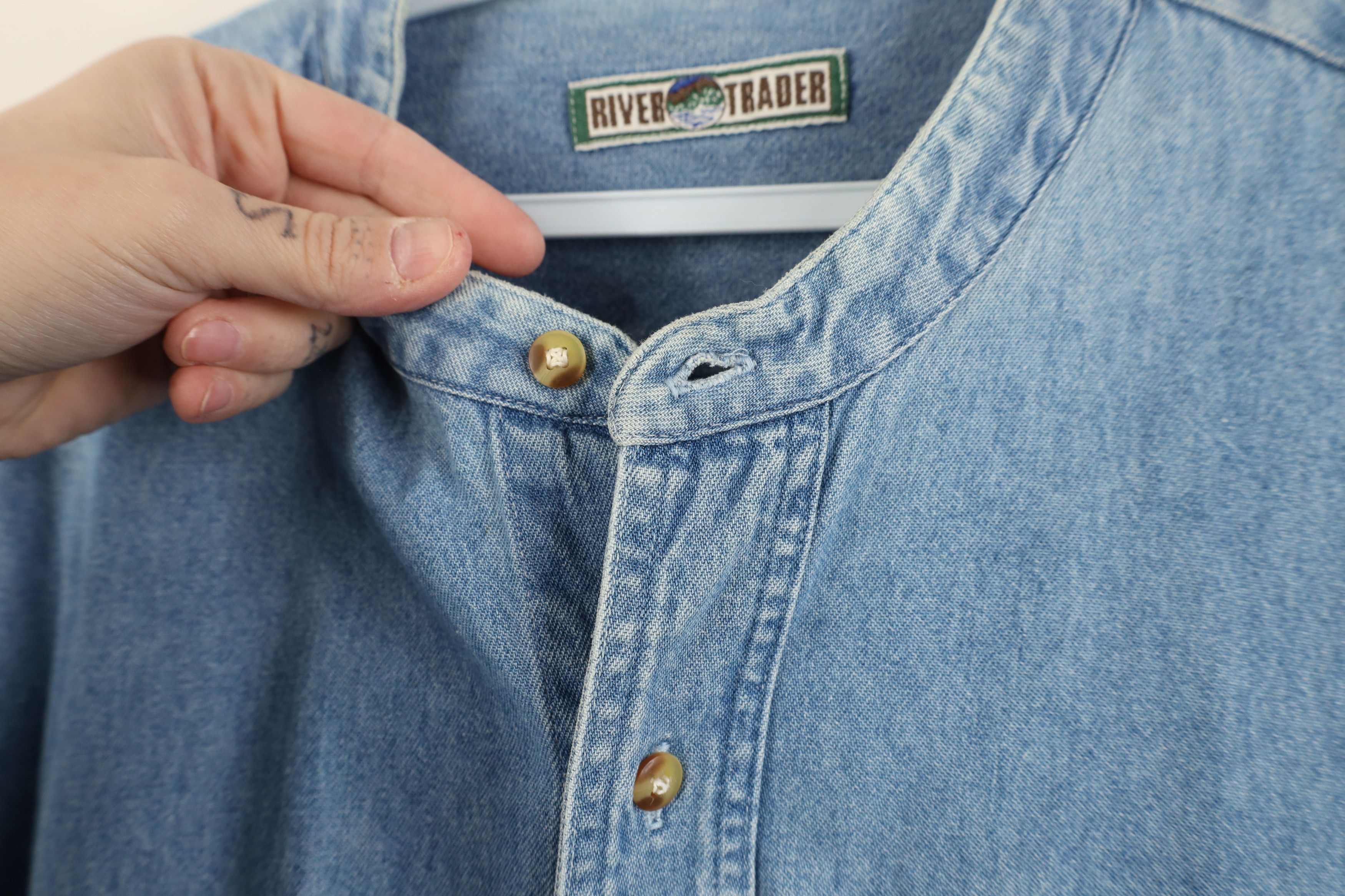 Vintage Vintage 90s Streetwear Band Collar Denim Jean Button Shirt Size US XXL / EU 58 / 5 - 4 Thumbnail
