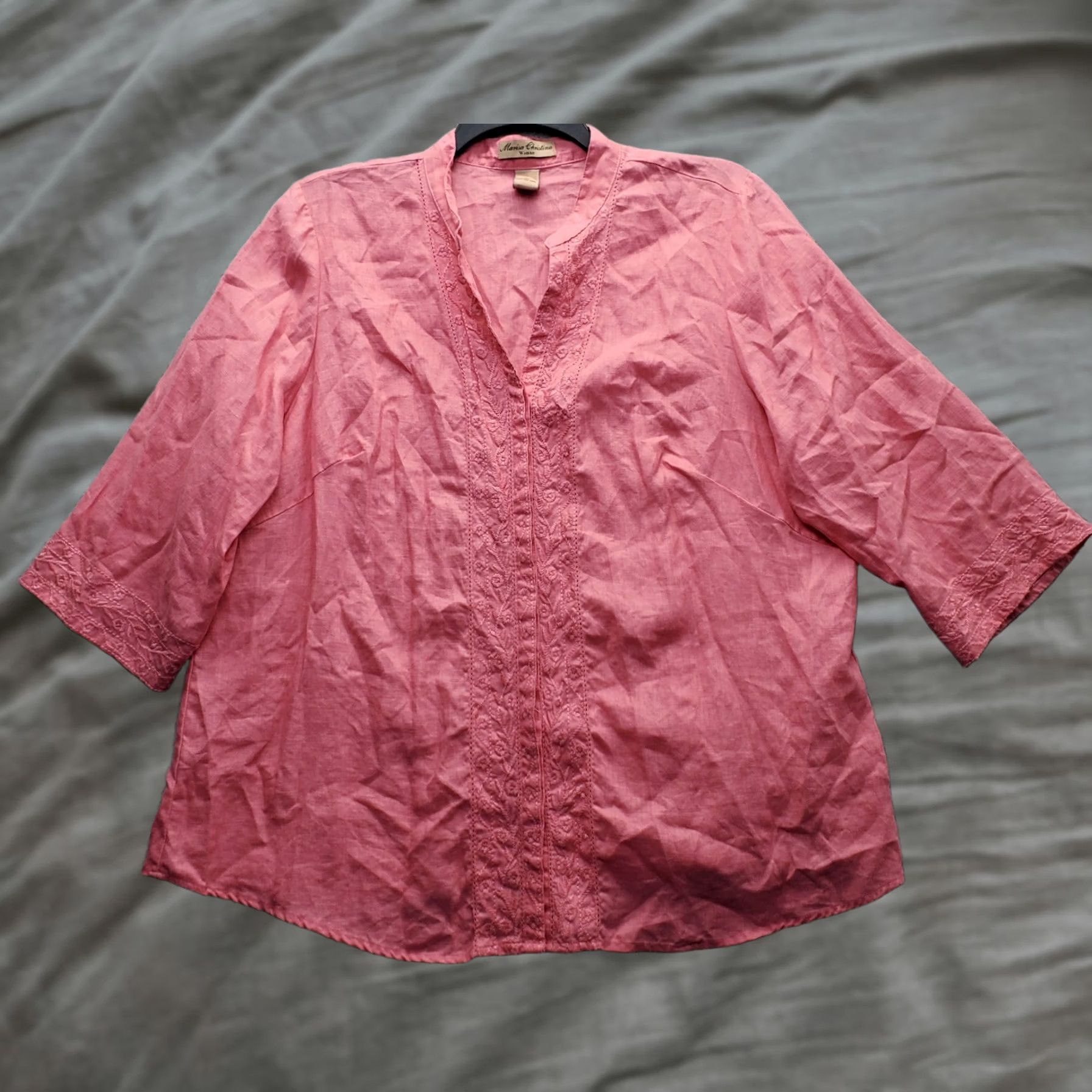 Vintage Marisa Christina Blouse Womens 2X Pink Linen Embroidered Boho 3/4 Sleeve Shirt Womens 2X Pink Linen Embroidered Boho 3/4 Sleeve Size XXL / US 16-18 / IT 52-54 - 1 Thumbnail