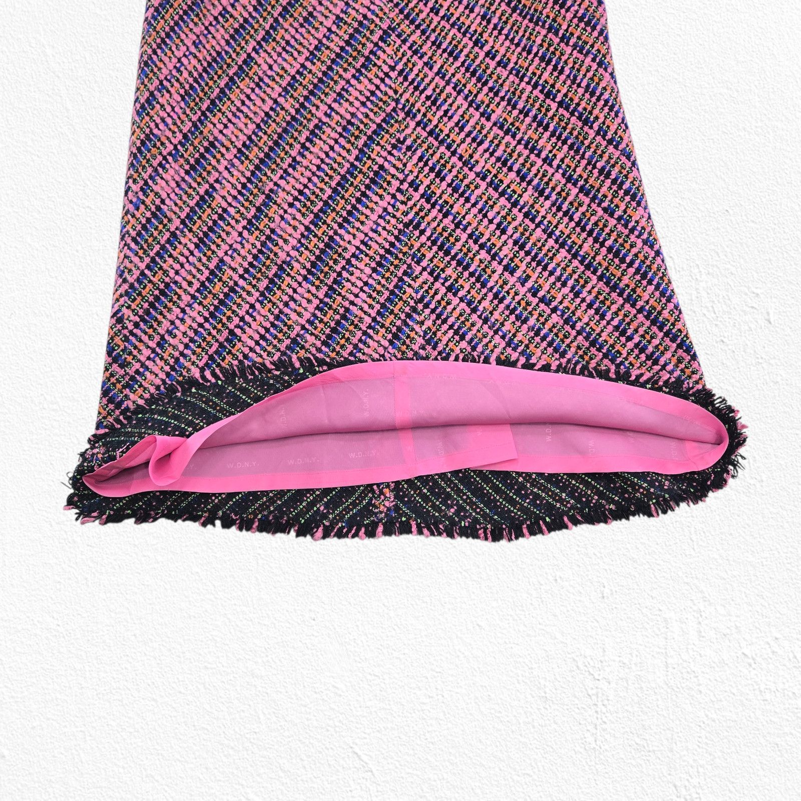 Vintage Y2K Pink Tweed Fringe Skirt Silk Blend Size 8 Size 30" / US 8 / IT 44 - 7 Thumbnail