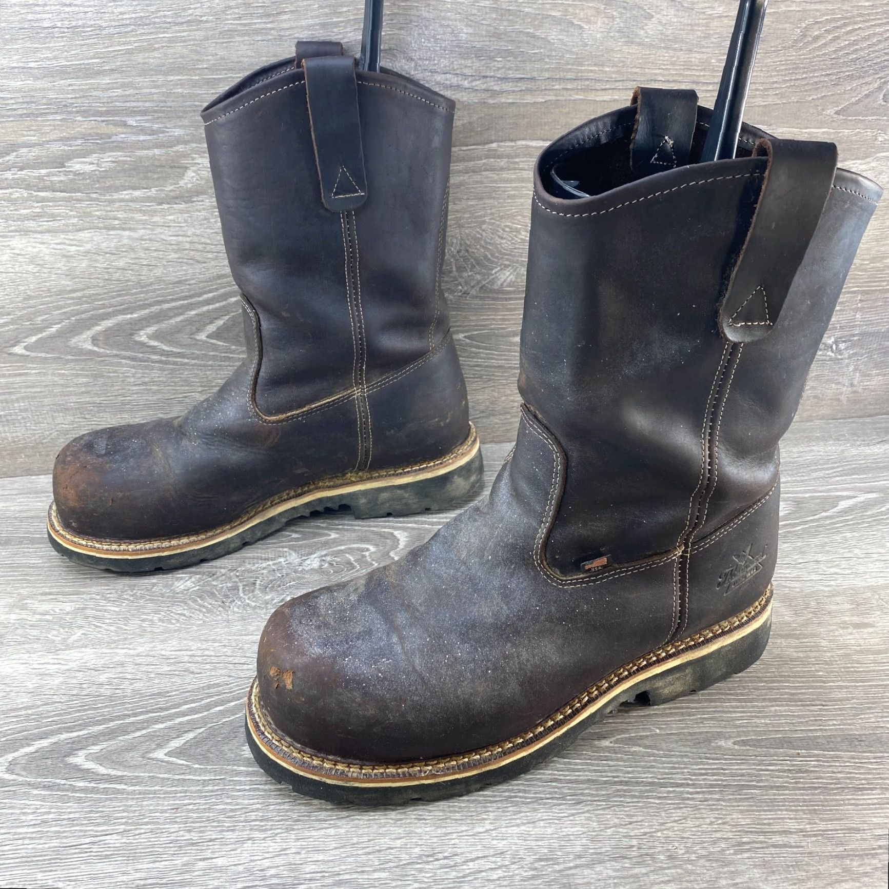 Thorogood VINTAGE Thorogood Mens Pull-On Composite Steel Safety Toe Work Brown Leather Boots 12 EE Men Leather 804-4369 US-made Cowboy Style Boots Size US 12 / EU 45 - 5 Thumbnail