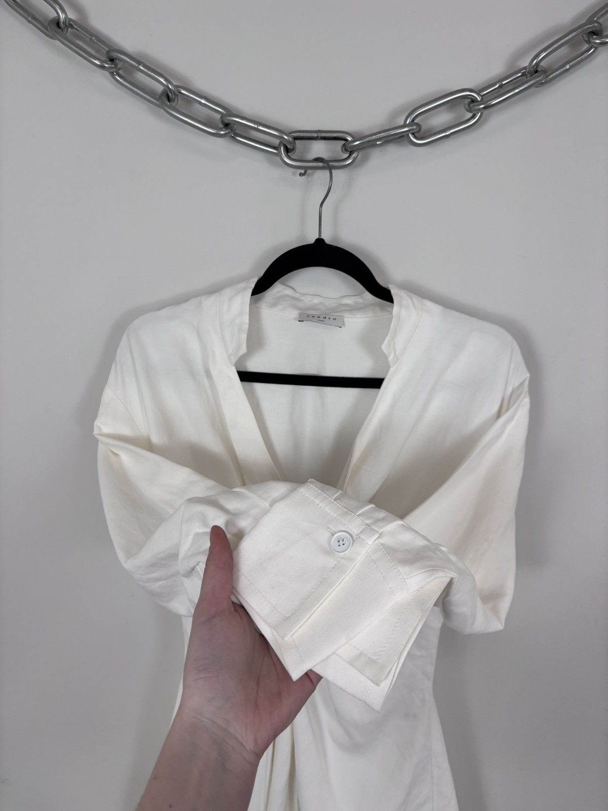 Sandro Sandro Paris Celia NWT Women’s White Ecru Linen Dress Size XS / US 0-2 / IT 36-38 - 6 Thumbnail