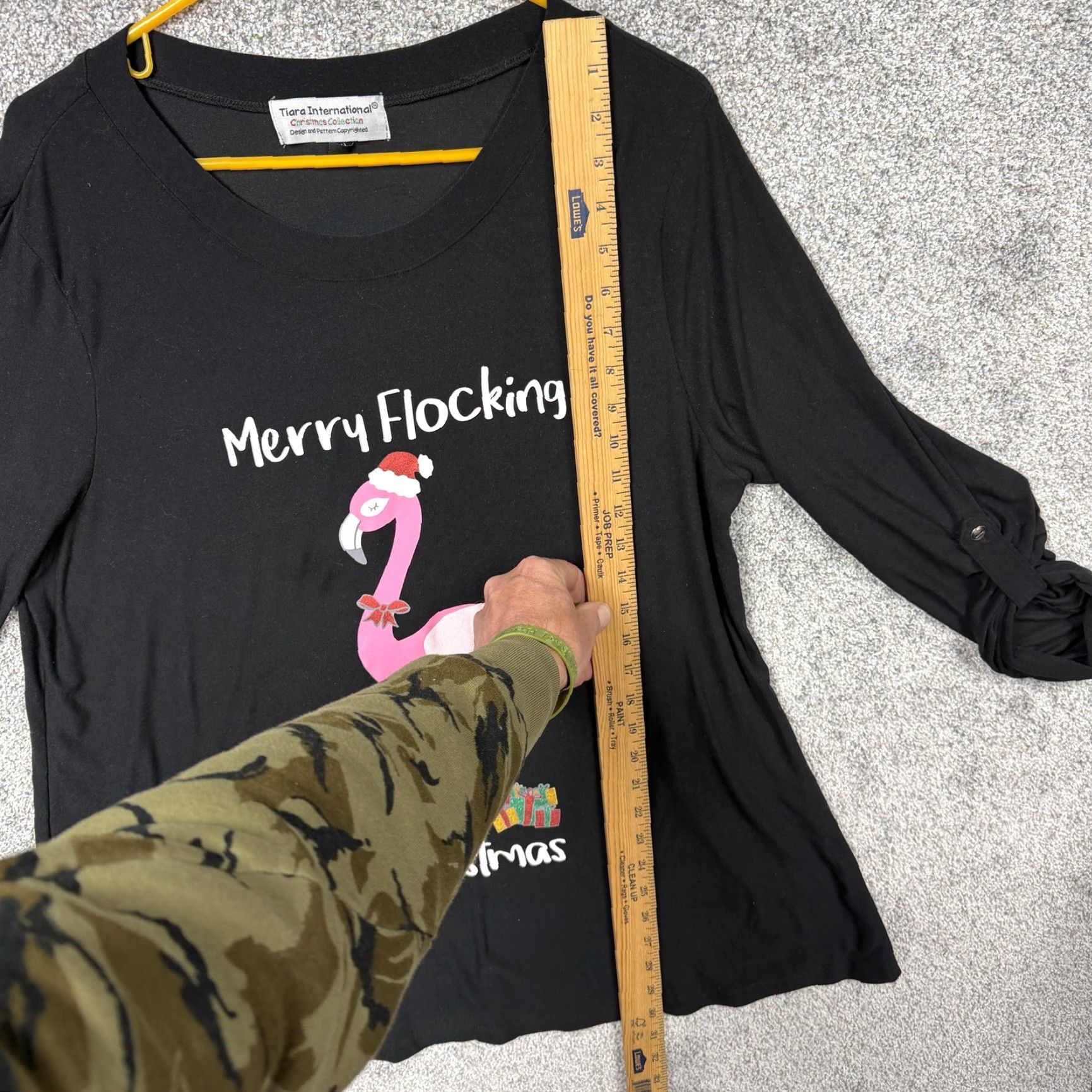 Vintage Tiara International Shirt Womens XL Black Merry Flocking Christmas Flamingo Tunic 3/4 Sleeve Scoop Neck Button Tab Holiday Womens Shirt Size XL / US 12-14 / IT 48-50 - 2 Thumbnail