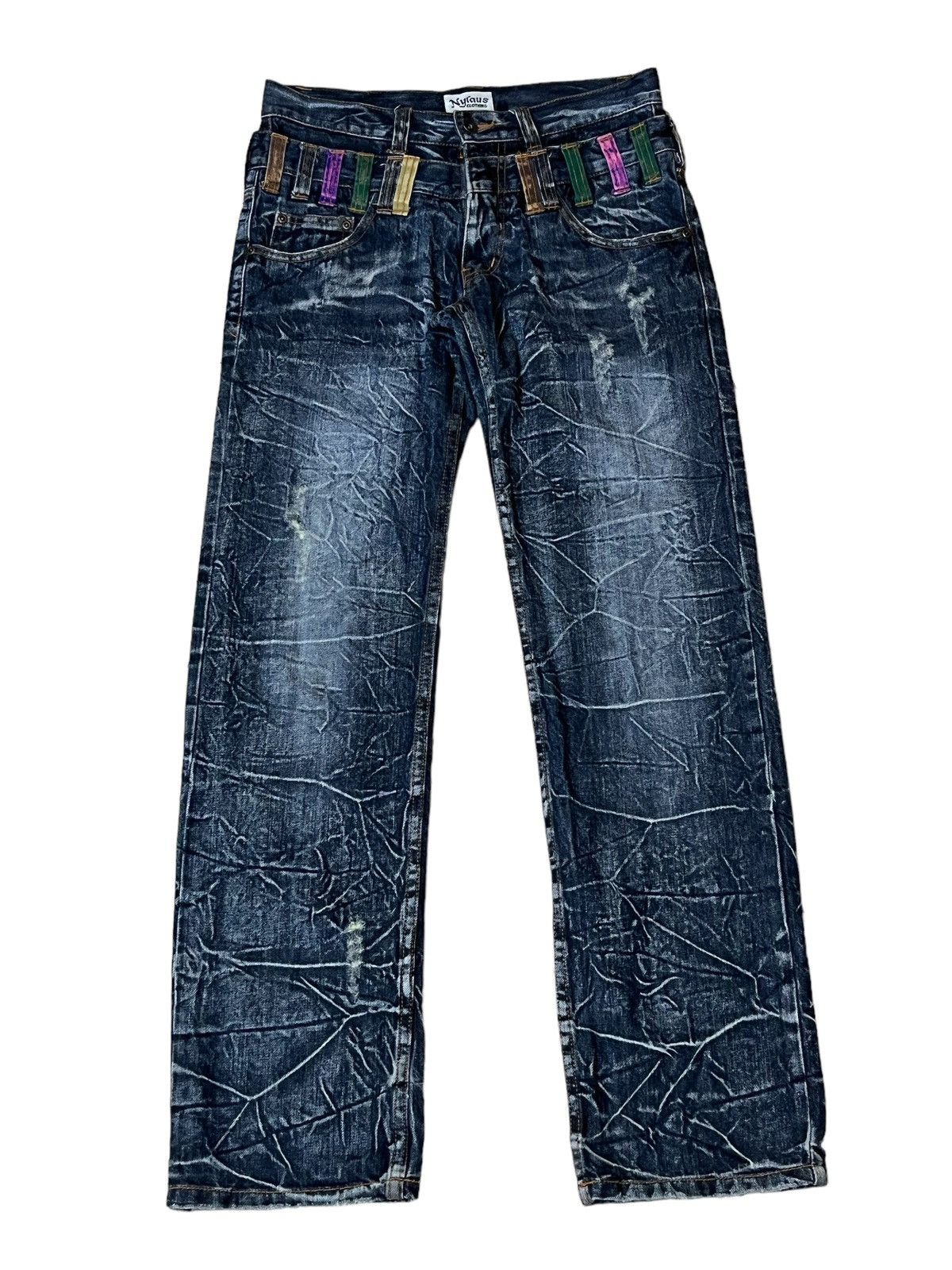 Japanese Brand SICK🔥JAPANESE BRAND "NYLAUS JEANS" DOUBLE WAIST JEANS/DENIM Size US 31 - 2 Thumbnail