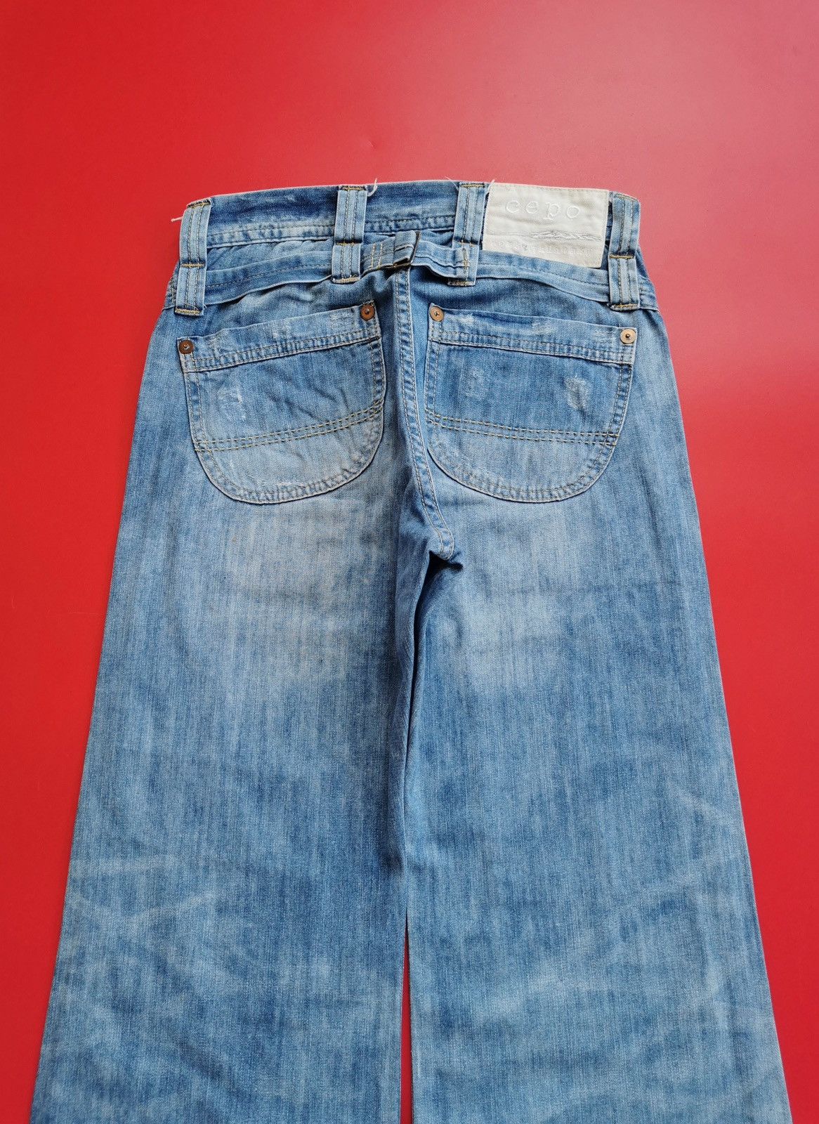 Japanese Brand Cepo Wide Flared Double Knee Distressed Jeans Size US 28 / EU 44 - 7 Thumbnail