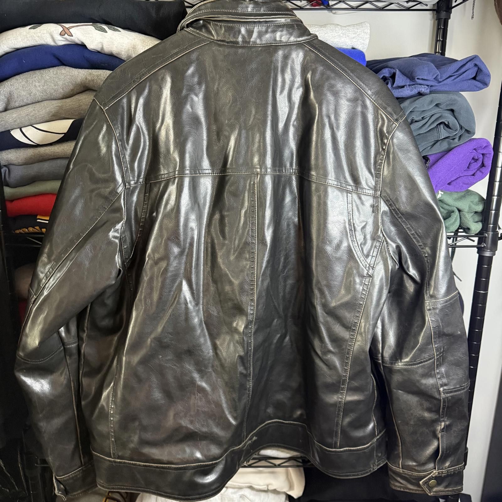 Levi's Levi's Black Leather Jacket with Sherpa Lining Size US XL / EU 56 / 4 - 4 Thumbnail