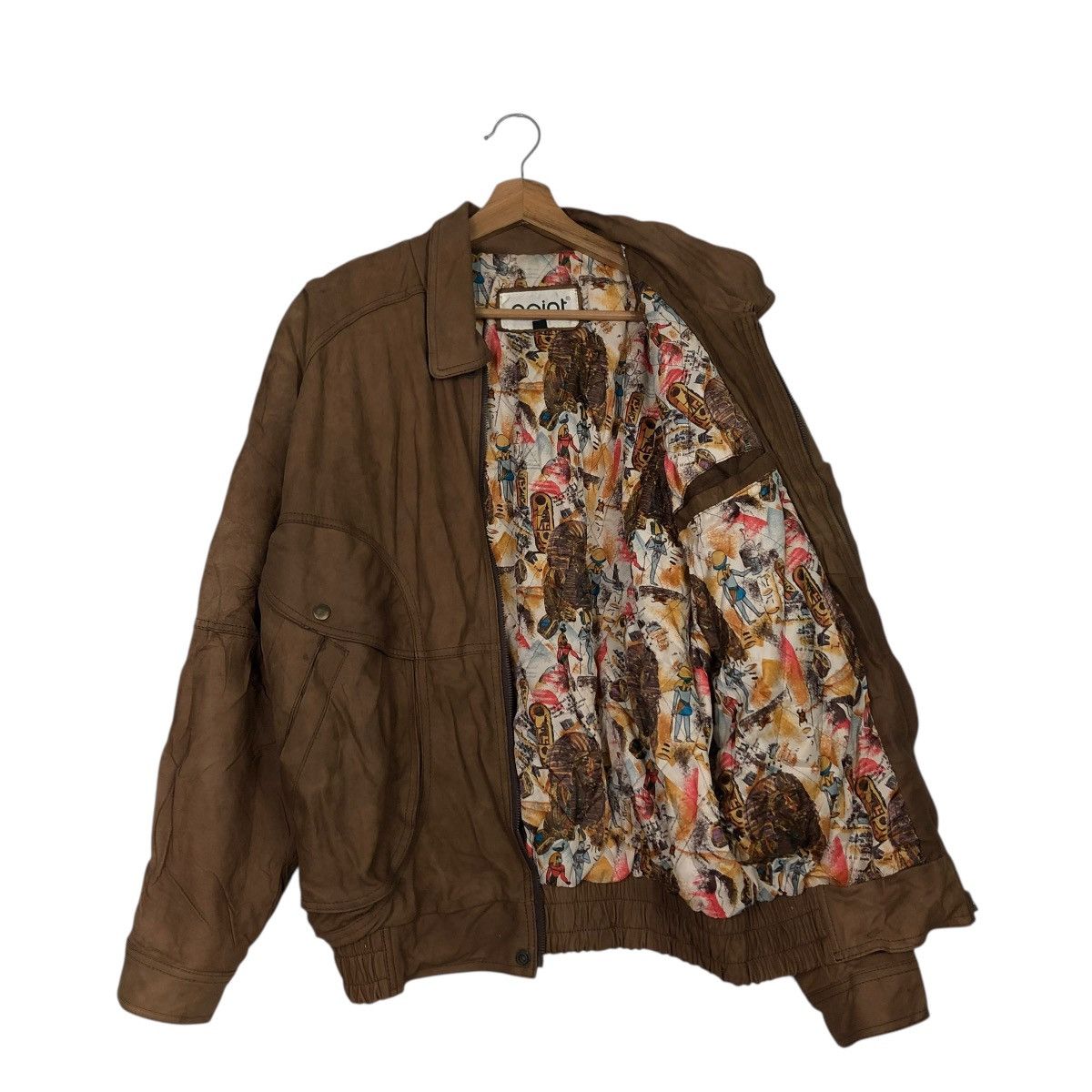 Japanese Brand 🔥VINTAGE BIKER LEATHER JACKET POINT BLANKET FULL PRINT Size US XL / EU 56 / 4 - 13 Thumbnail
