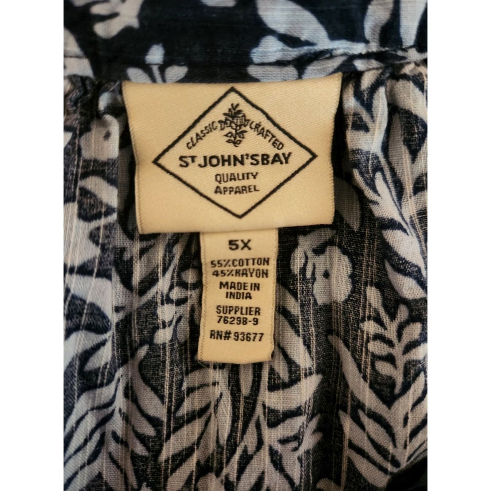 Vintage St Johns Bay Navy Blue Floral Print Short Sleeve Top Shirt Boho 5X Plus Women Size XXL / US 16-18 / IT 52-54 - 6 Thumbnail