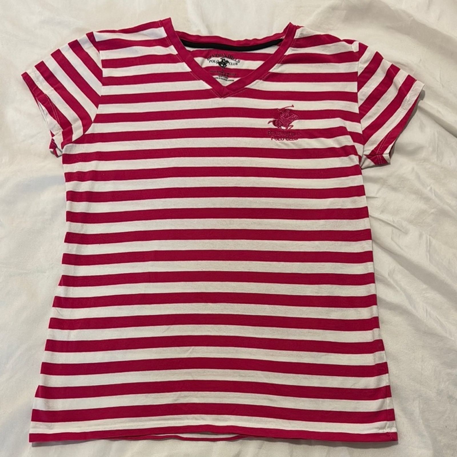 Beverly Hills Polo Club Beverly Hills Polo Club Striped V-Neck Tee – Size L Size L / US 10 / IT 46 - 4 Thumbnail