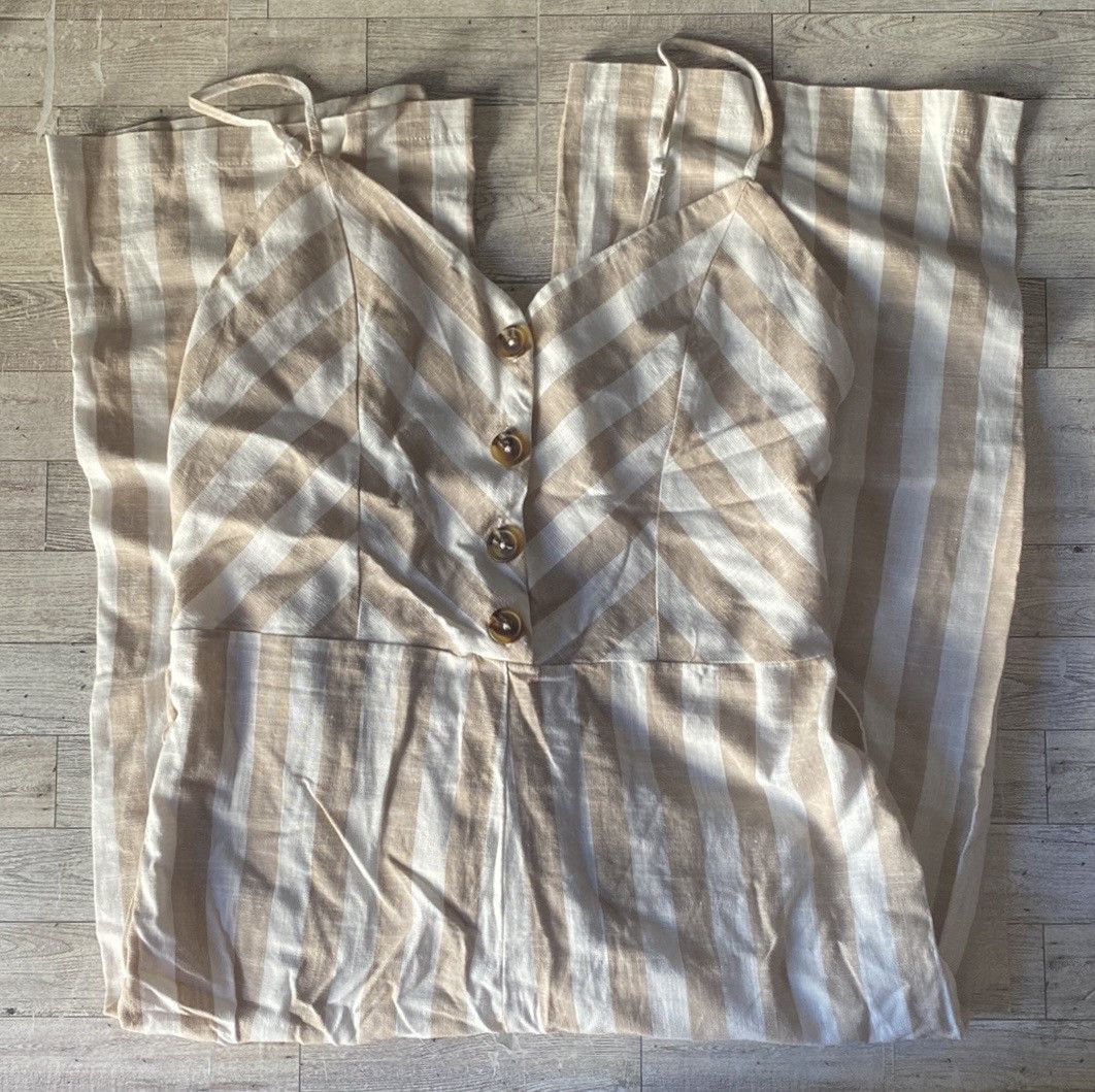 Nordstrom Kensie Jeans, Tan & Cream, Wide Leg, Striped Linen Jumper Size 34" / US 12 / IT 48 - 4 Thumbnail