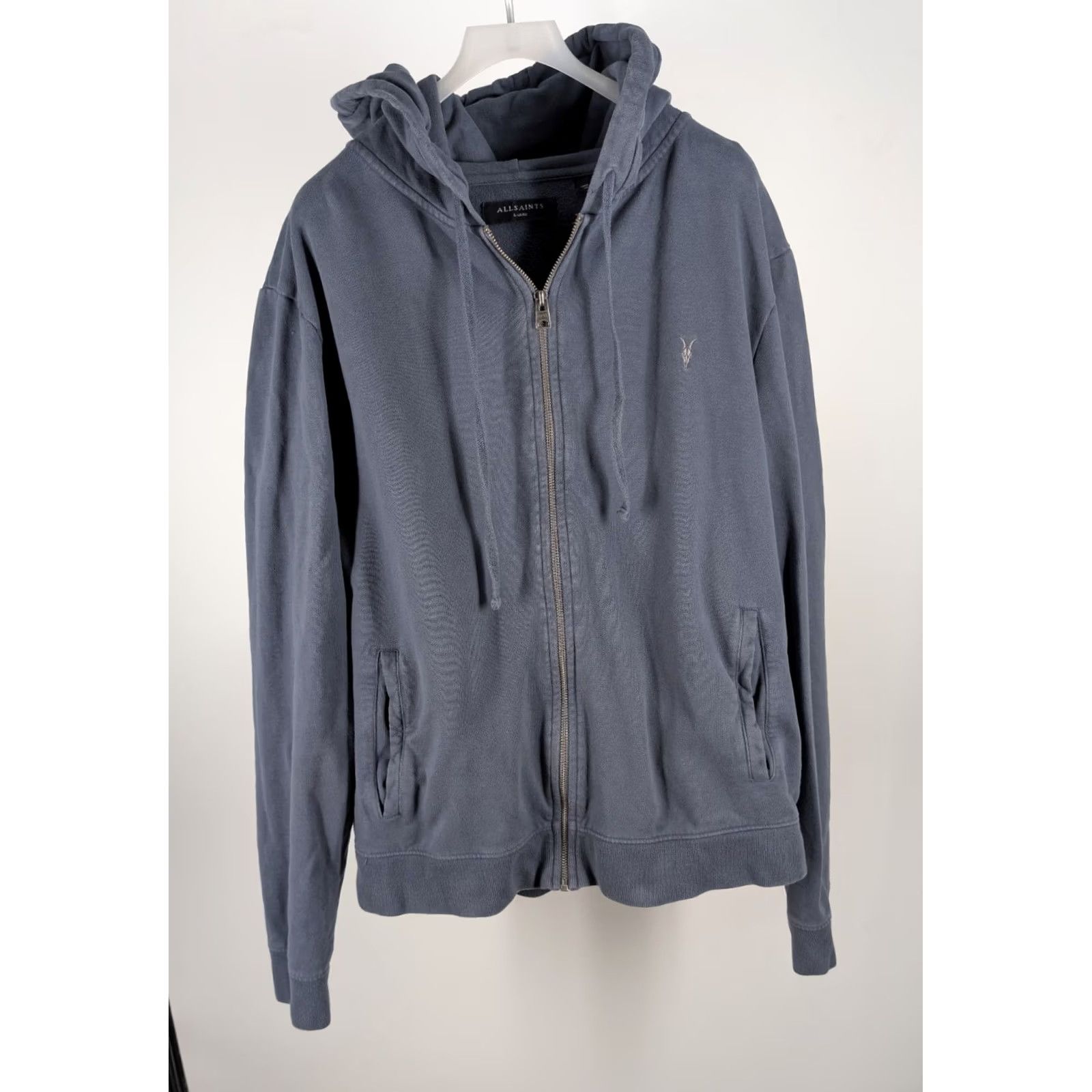 Allsaints AllSaints Aven Zip Hoody Ramskull Logo Slate Blue Large Organic Cotton Mens Hoodie Size US L / EU 52-54 / 3 - 3 Thumbnail