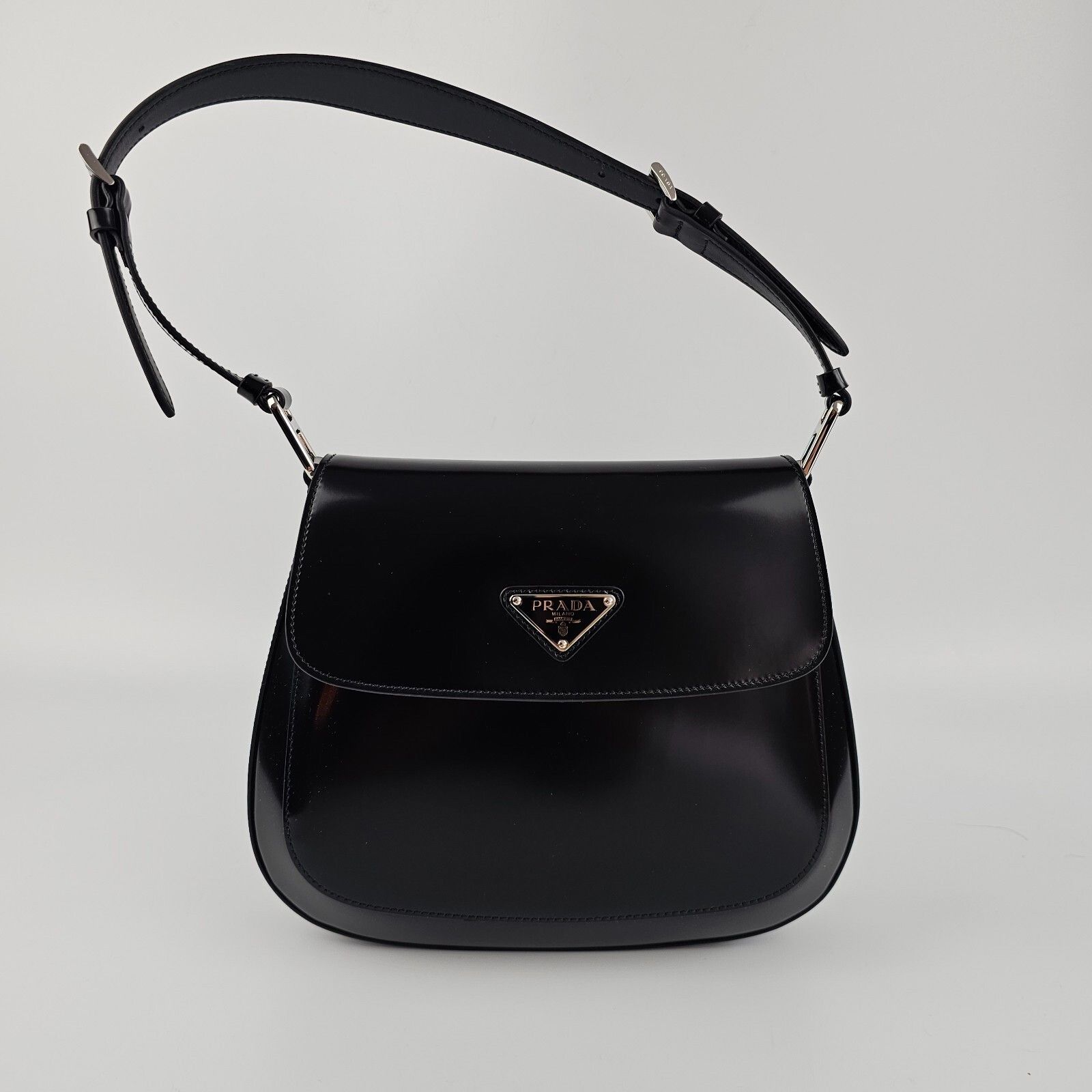 Prada PRADA Cleo Medium $3500 Black Brushed Leather Shoulder Bag N Size ONE SIZE - 1 Thumbnail