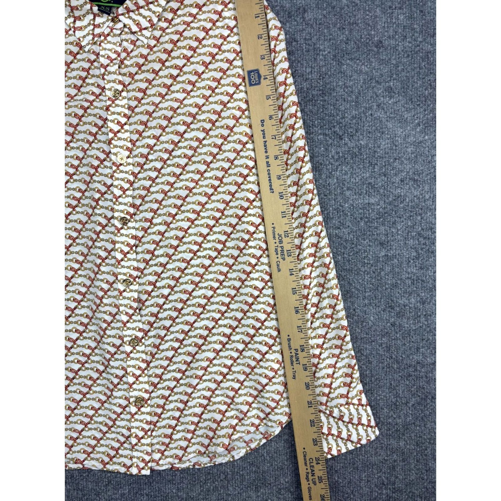 Vintage C. Wonder Shirt Womens XS White Red Gold Chain Print 100% Silk Button-Up Blouse Size XS / US 0-2 / IT 36-38 - 4 Thumbnail
